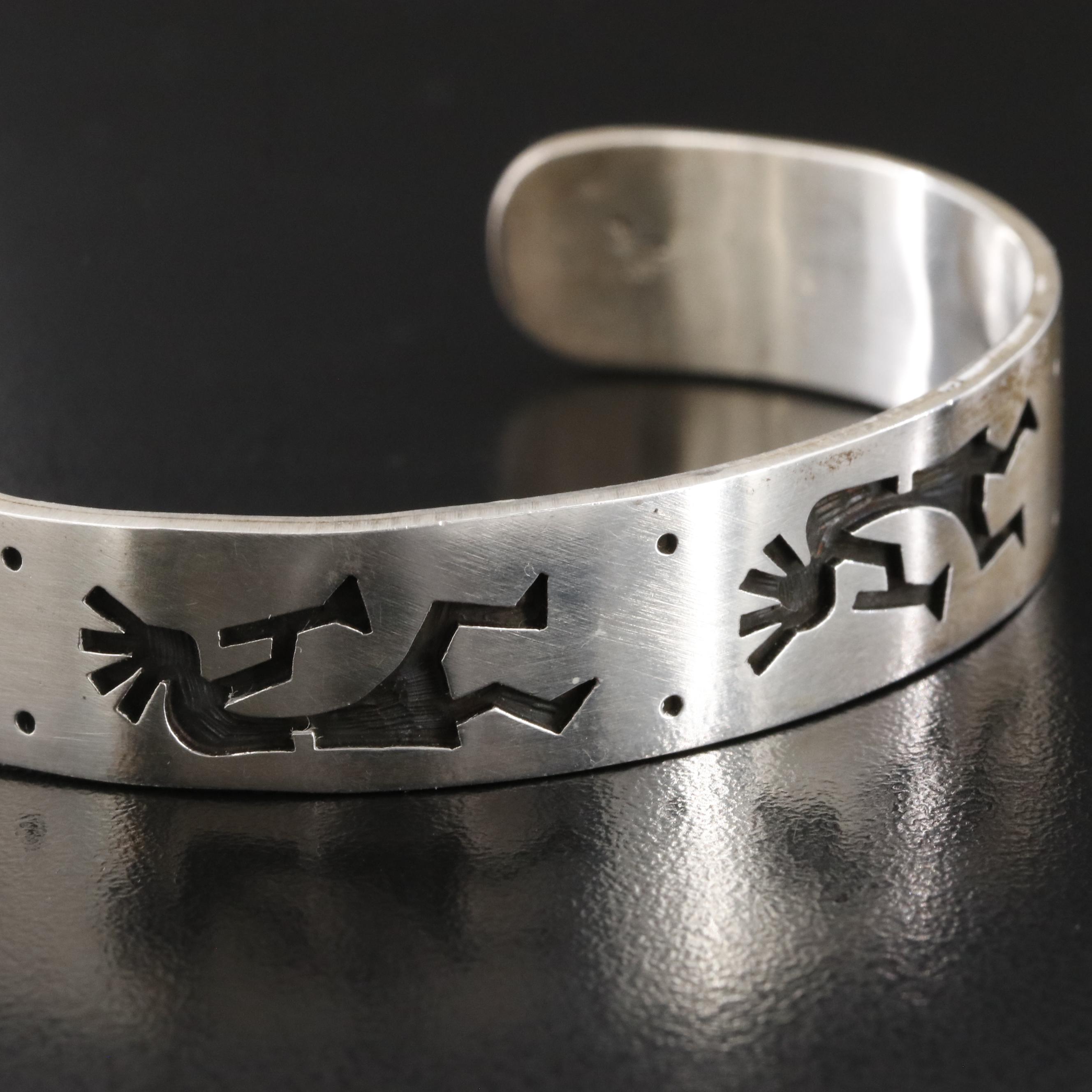 Robert Honyaktewa Hopi Sterling Kokopelli Overlay Cuff