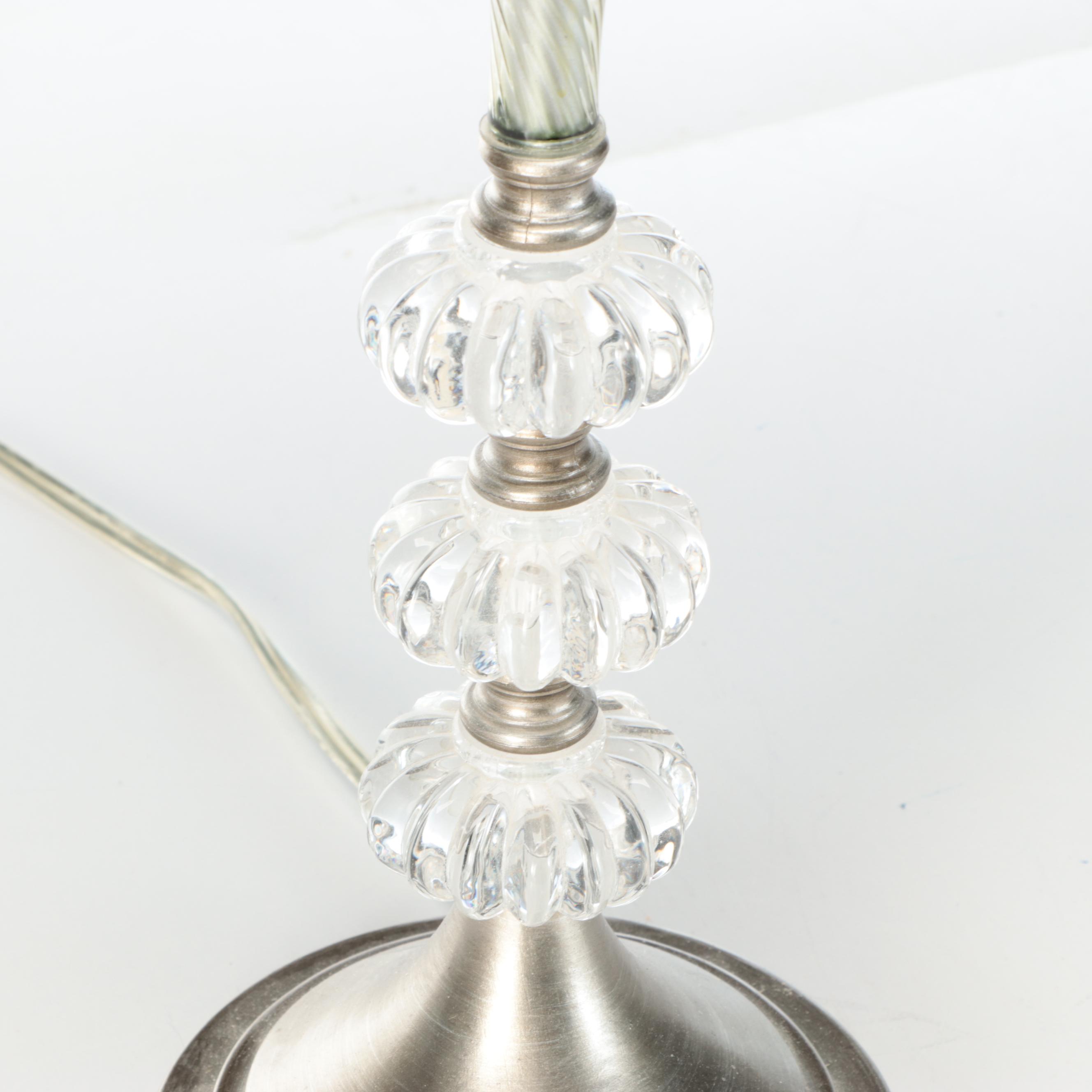 Stacked Glass and Nickle Table Lamp with Victorian Style Fringed Shade