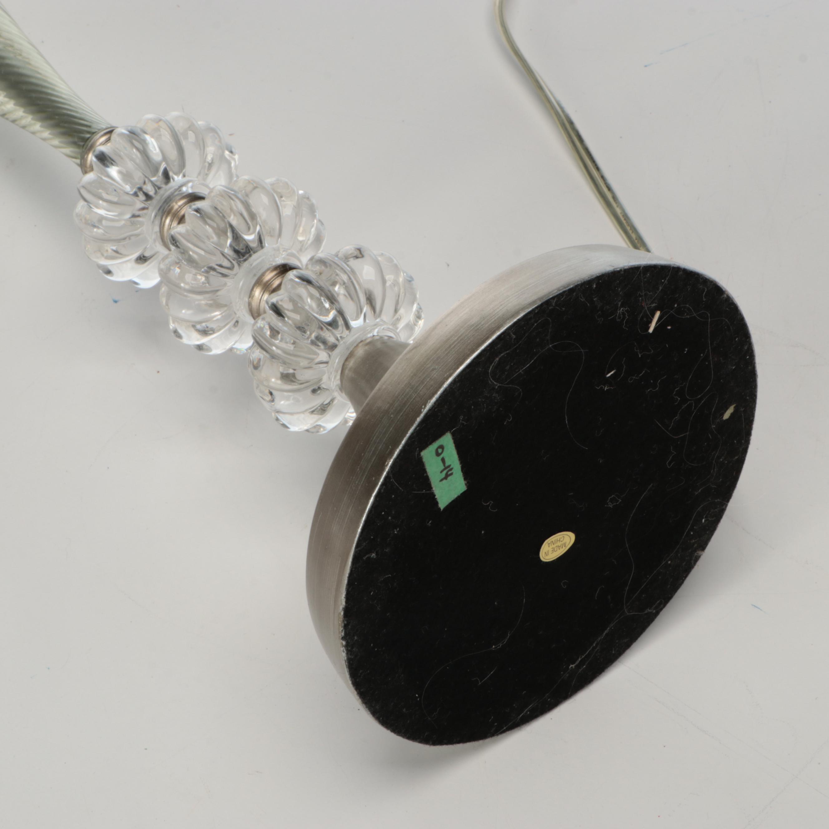 Stacked Glass and Nickle Table Lamp with Victorian Style Fringed Shade