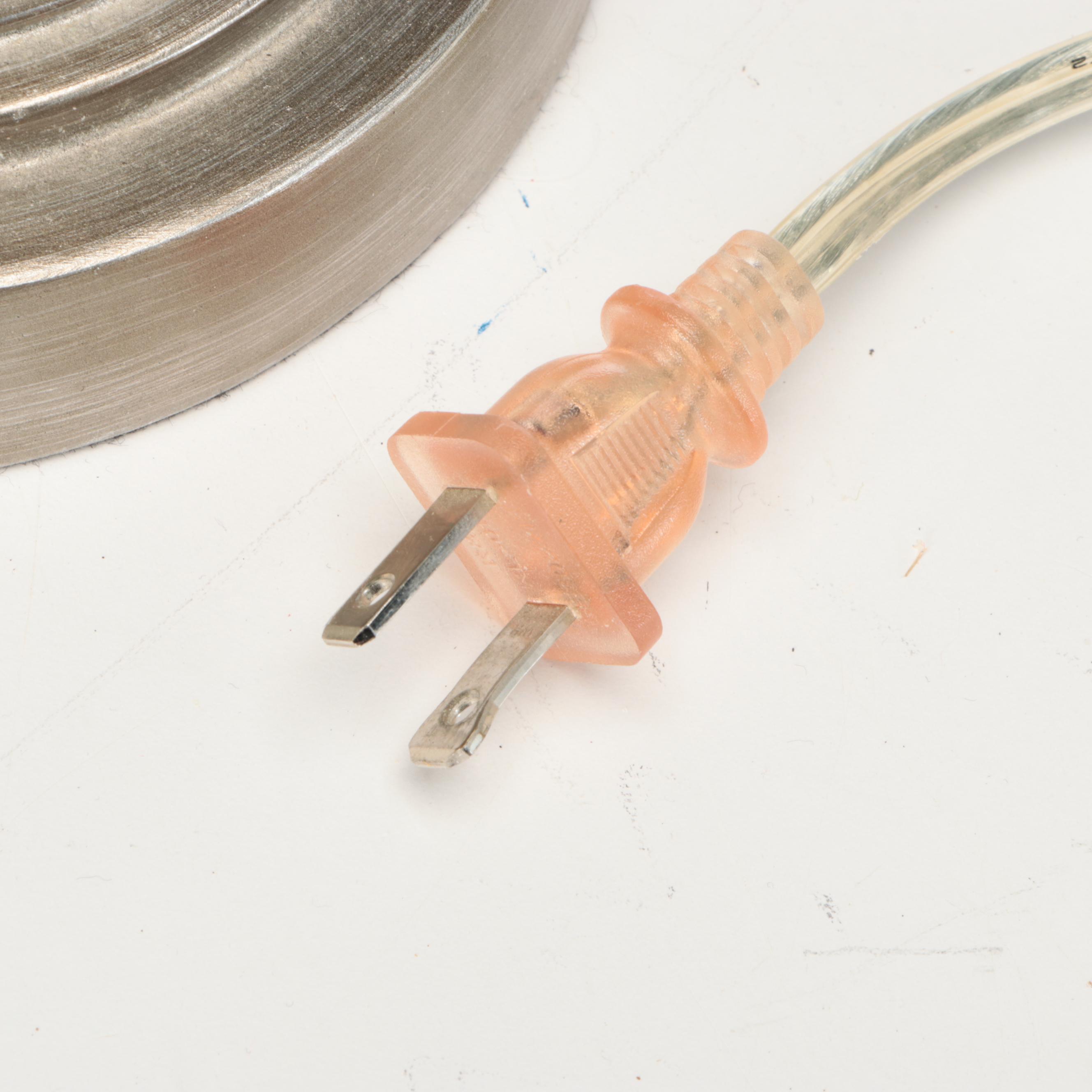 Stacked Glass and Nickle Table Lamp with Victorian Style Fringed Shade