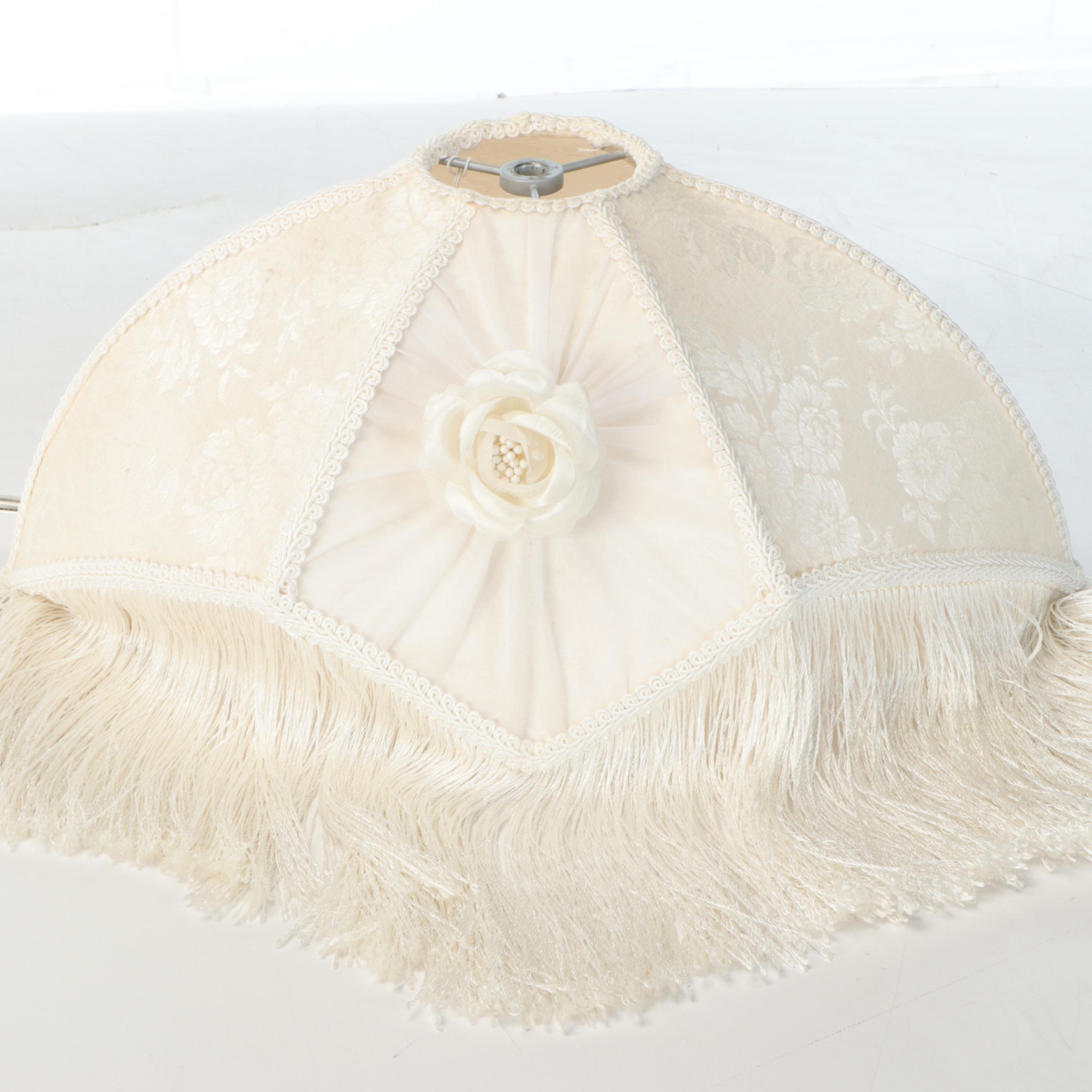 Stacked Glass and Nickle Table Lamp with Victorian Style Fringed Shade