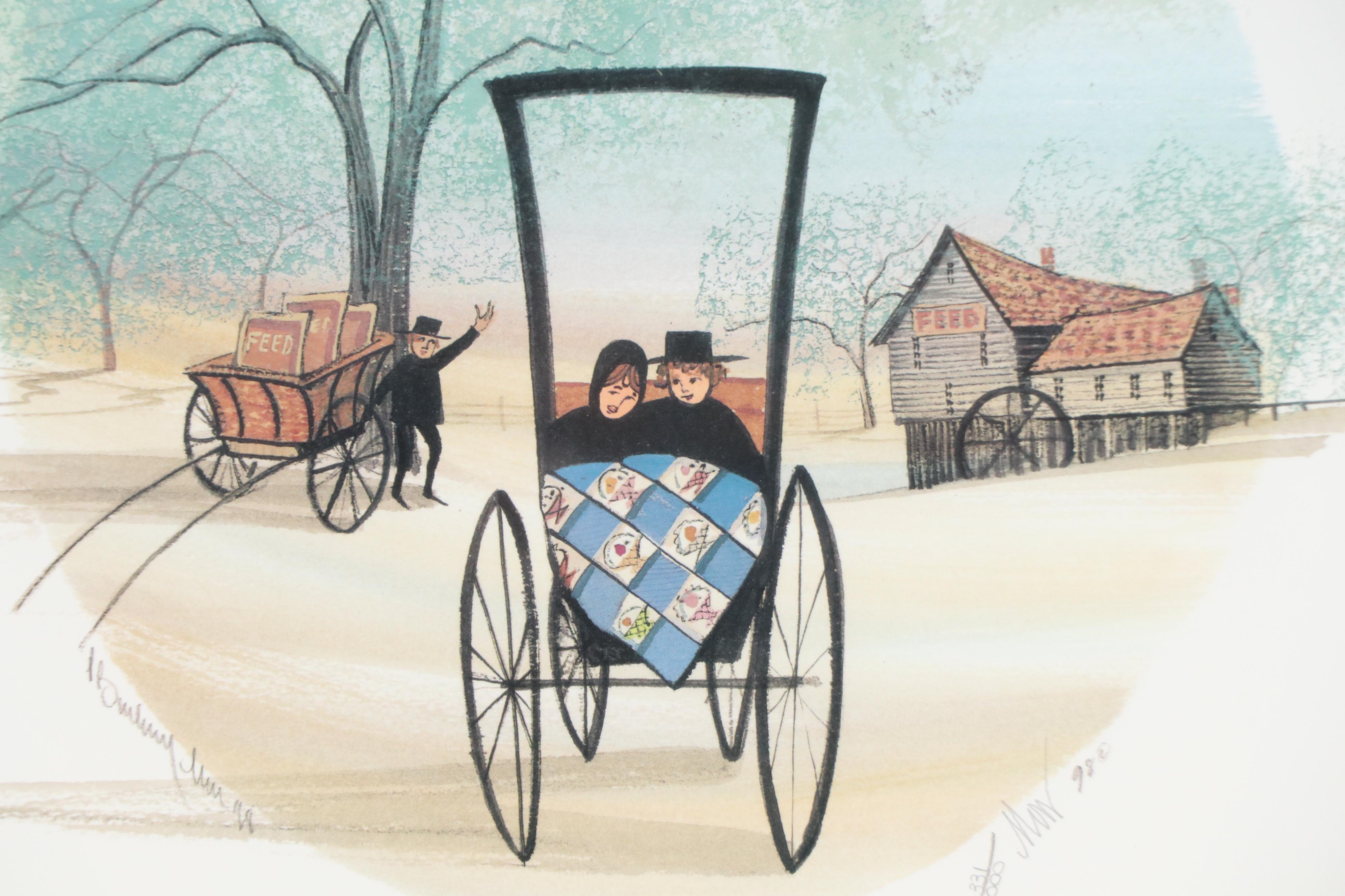 Patricia Buckley Moss Offset Lithograph "Feed Sack Frenzy," 1998