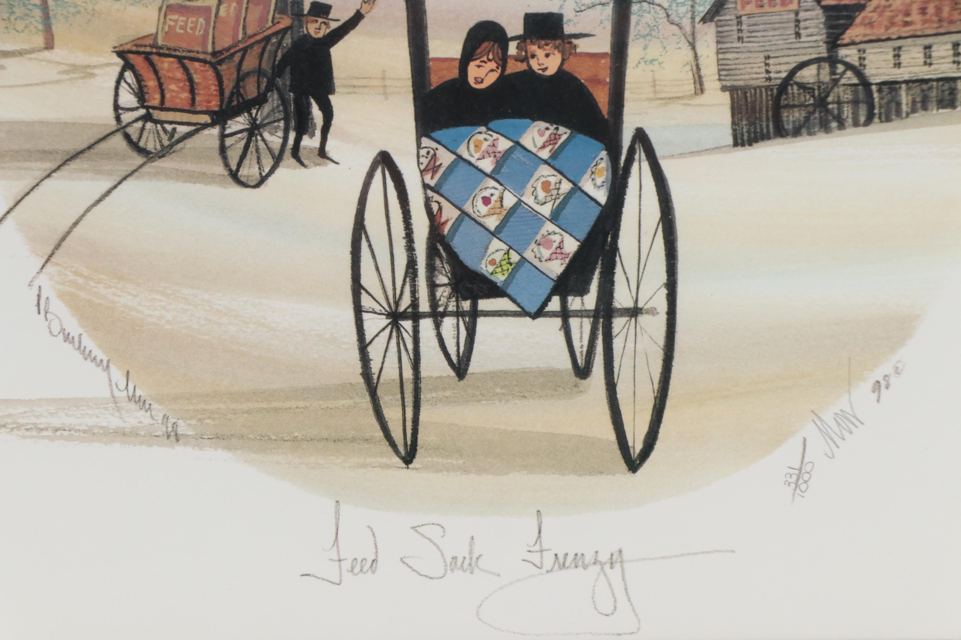 Patricia Buckley Moss Offset Lithograph "Feed Sack Frenzy," 1998