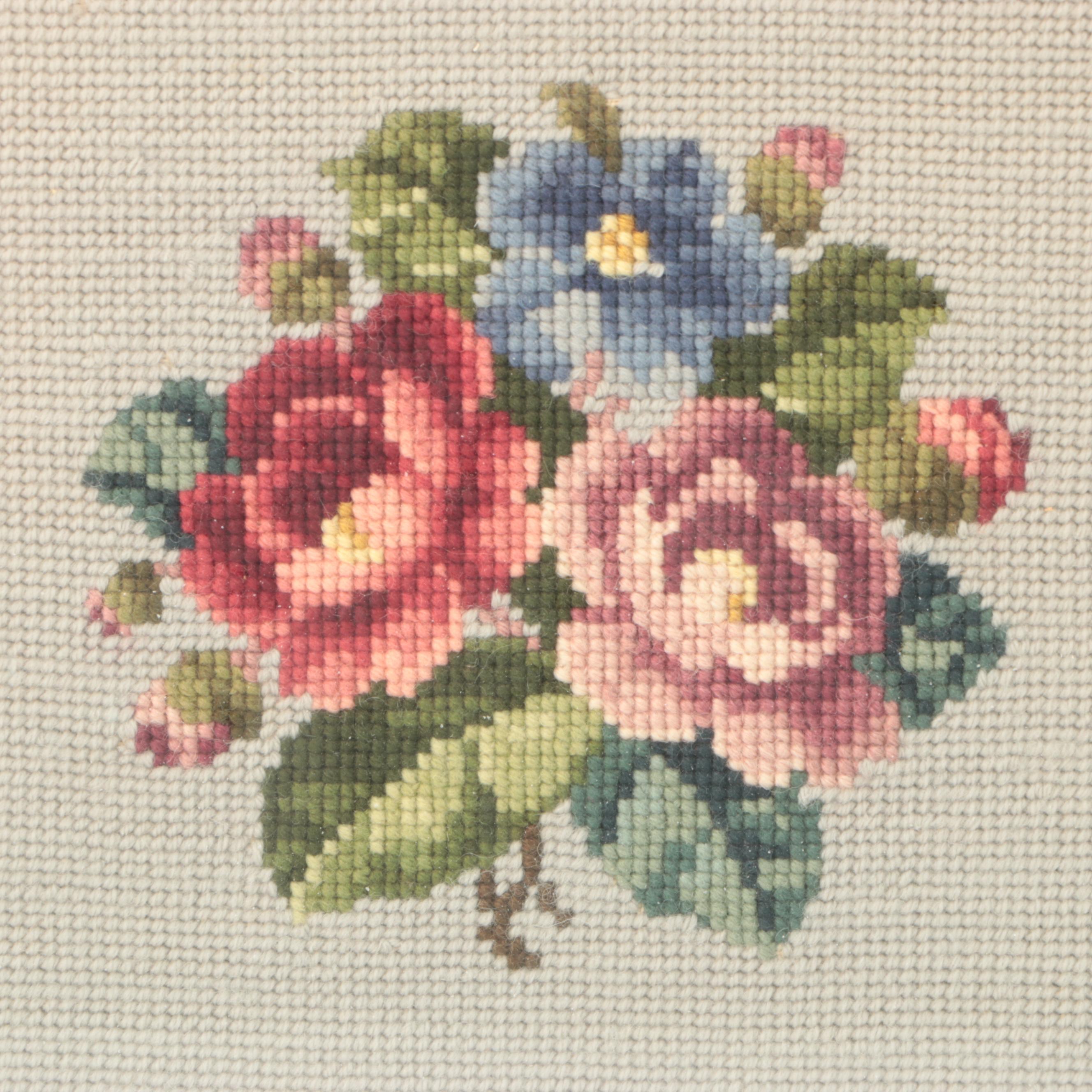 Harry Lichtman Needlepoint Wooden Stool with Framed Needlework