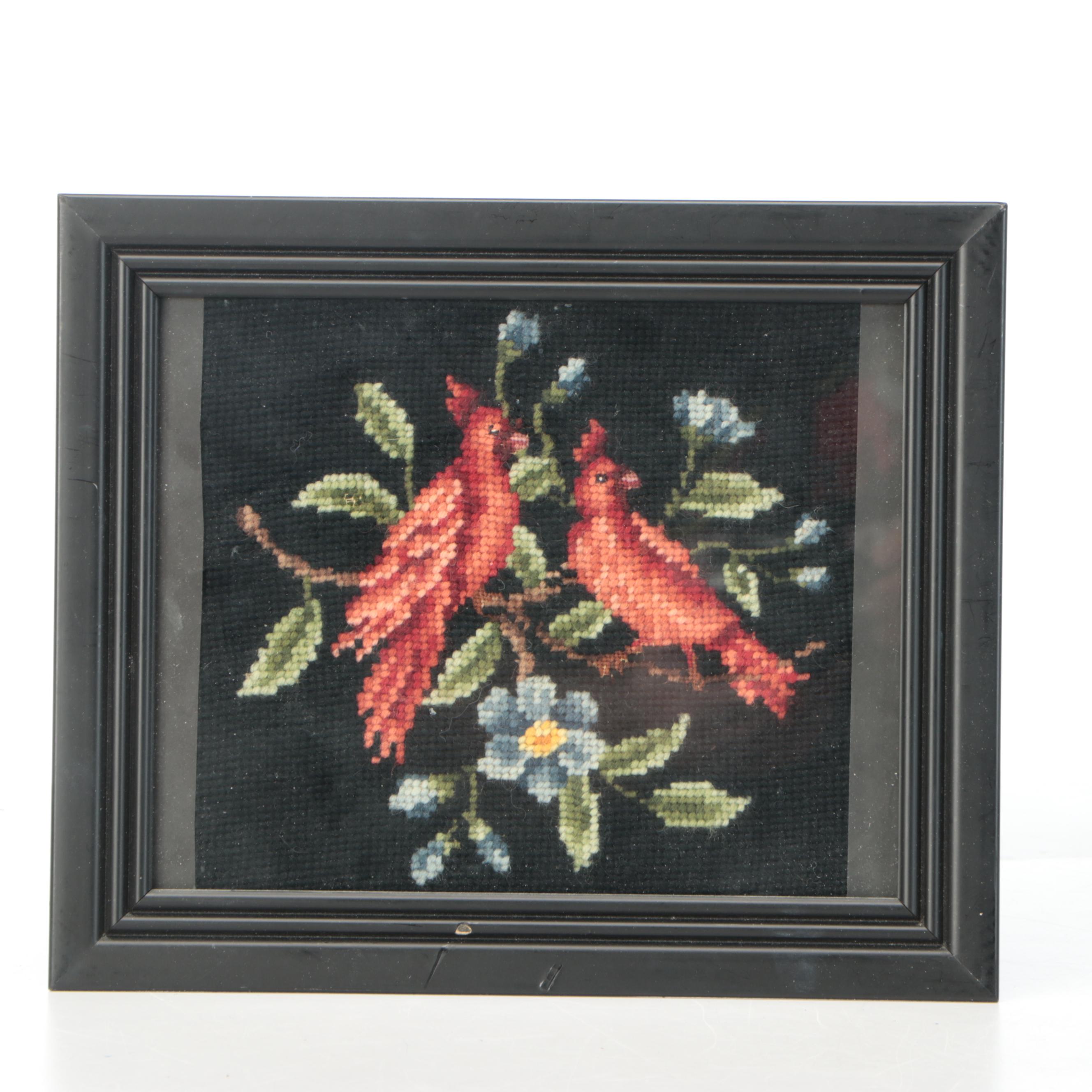 Harry Lichtman Needlepoint Wooden Stool with Framed Needlework