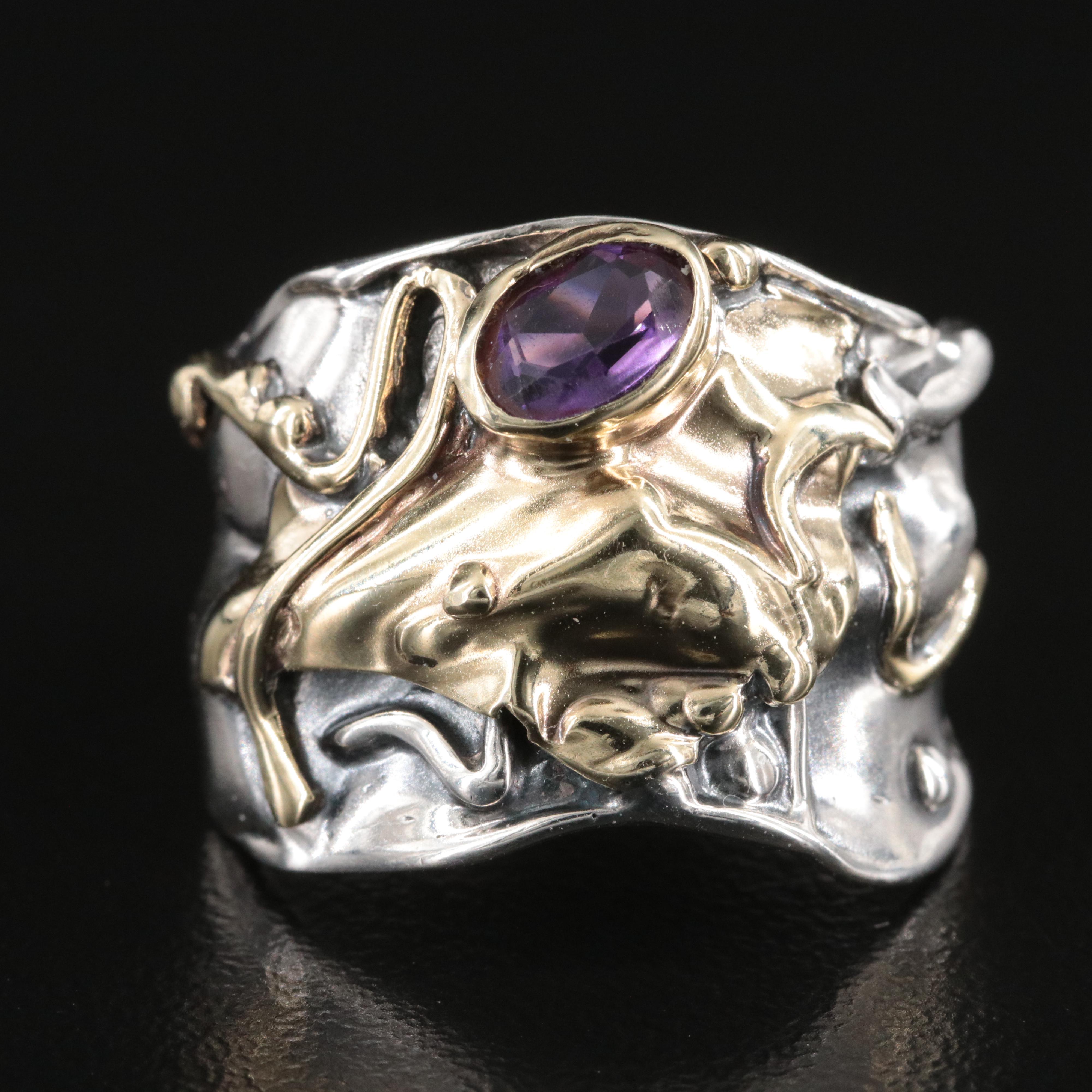 Sterling Amethyst Ring with 10K Yellow Gold Accent