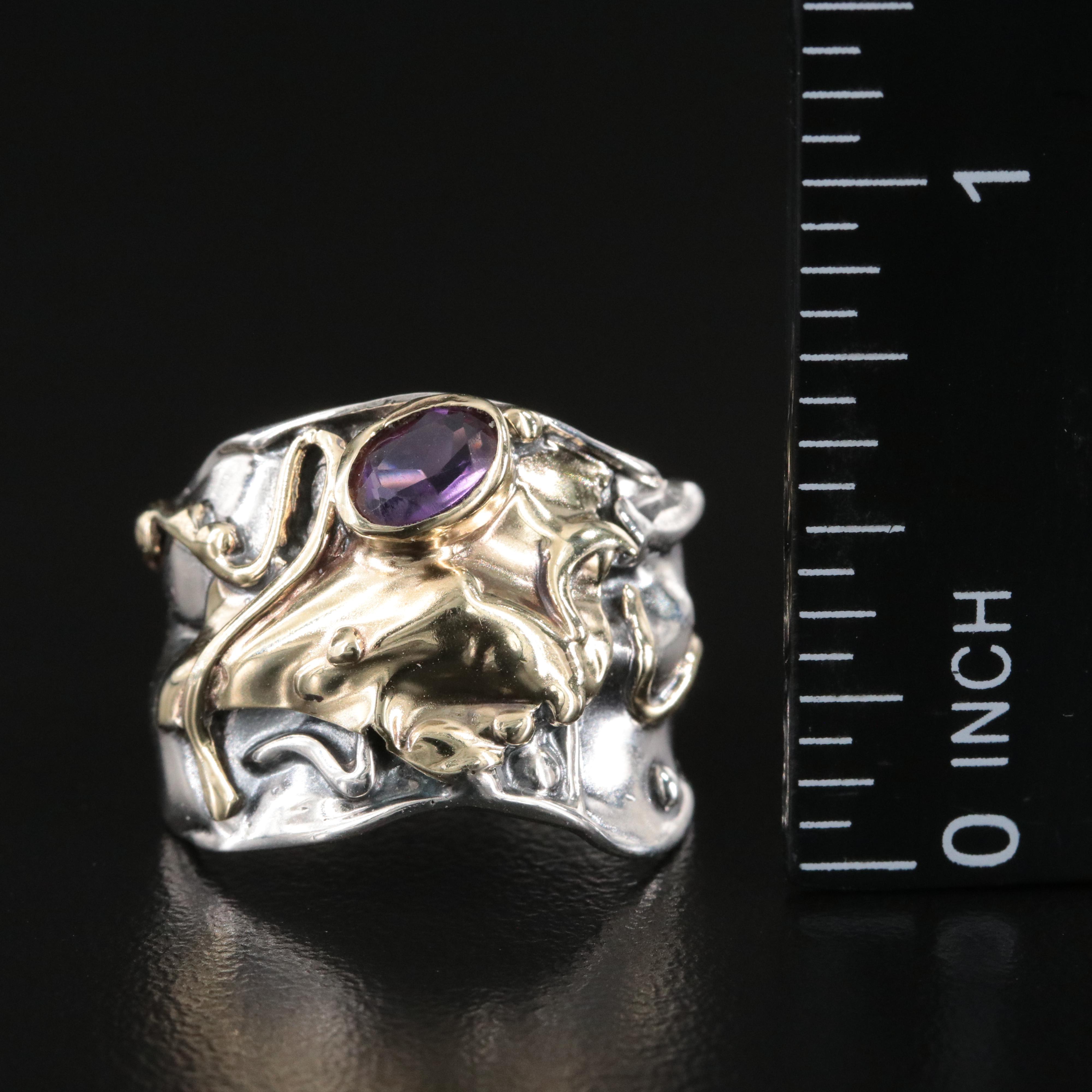 Sterling Amethyst Ring with 10K Yellow Gold Accent
