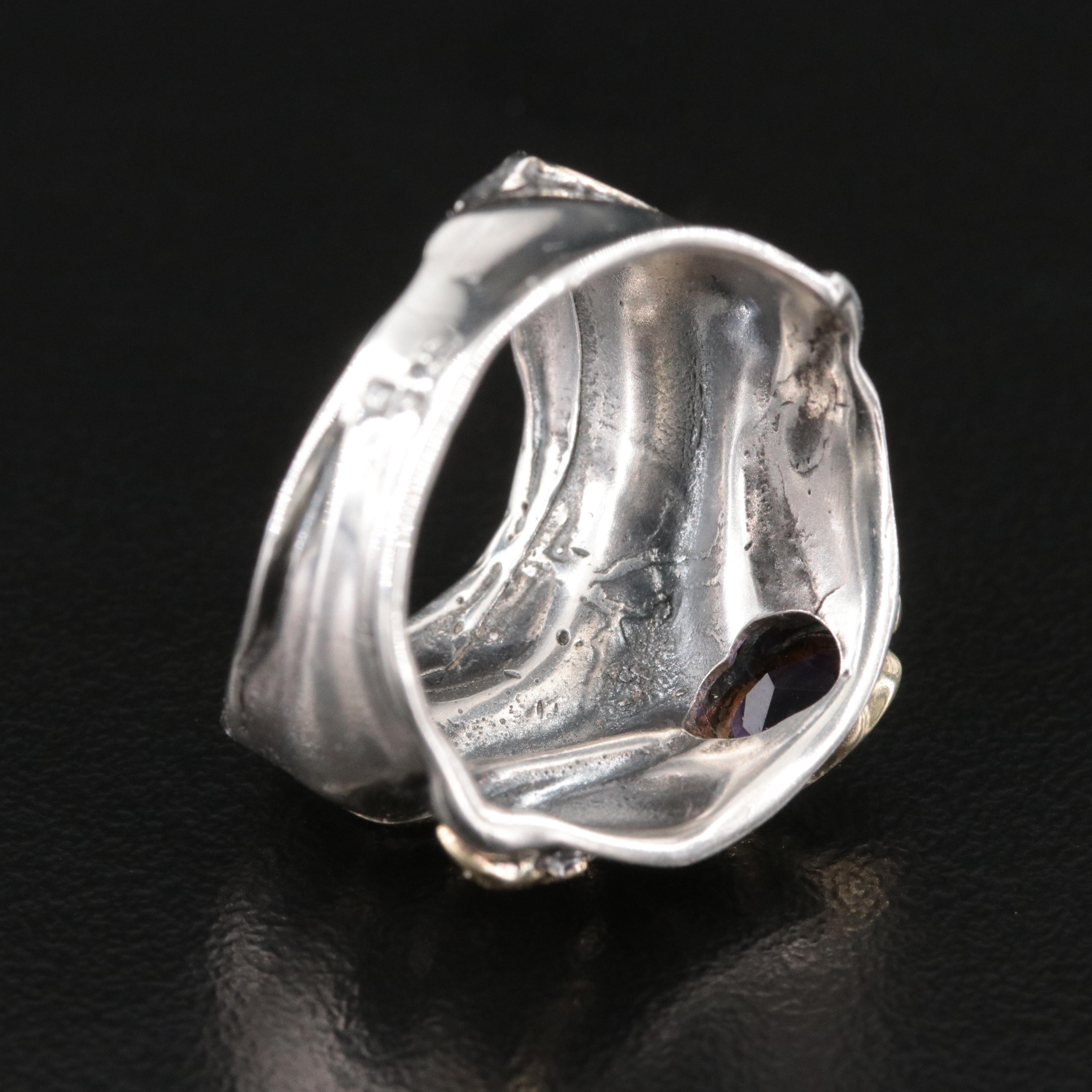 Sterling Amethyst Ring with 10K Yellow Gold Accent