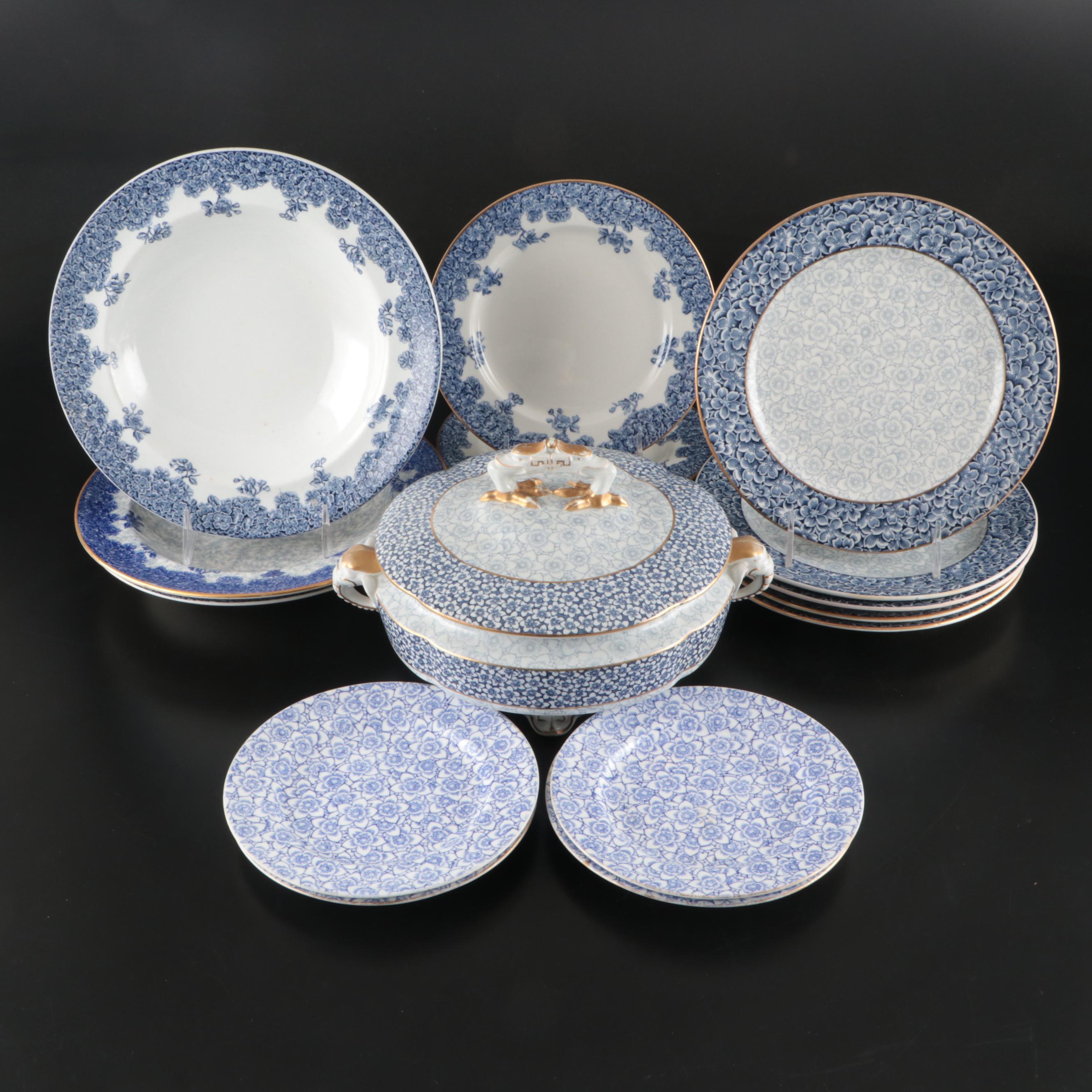 Royal Worcester Blue Floral Gold Gilt Porcelain Dinnerware