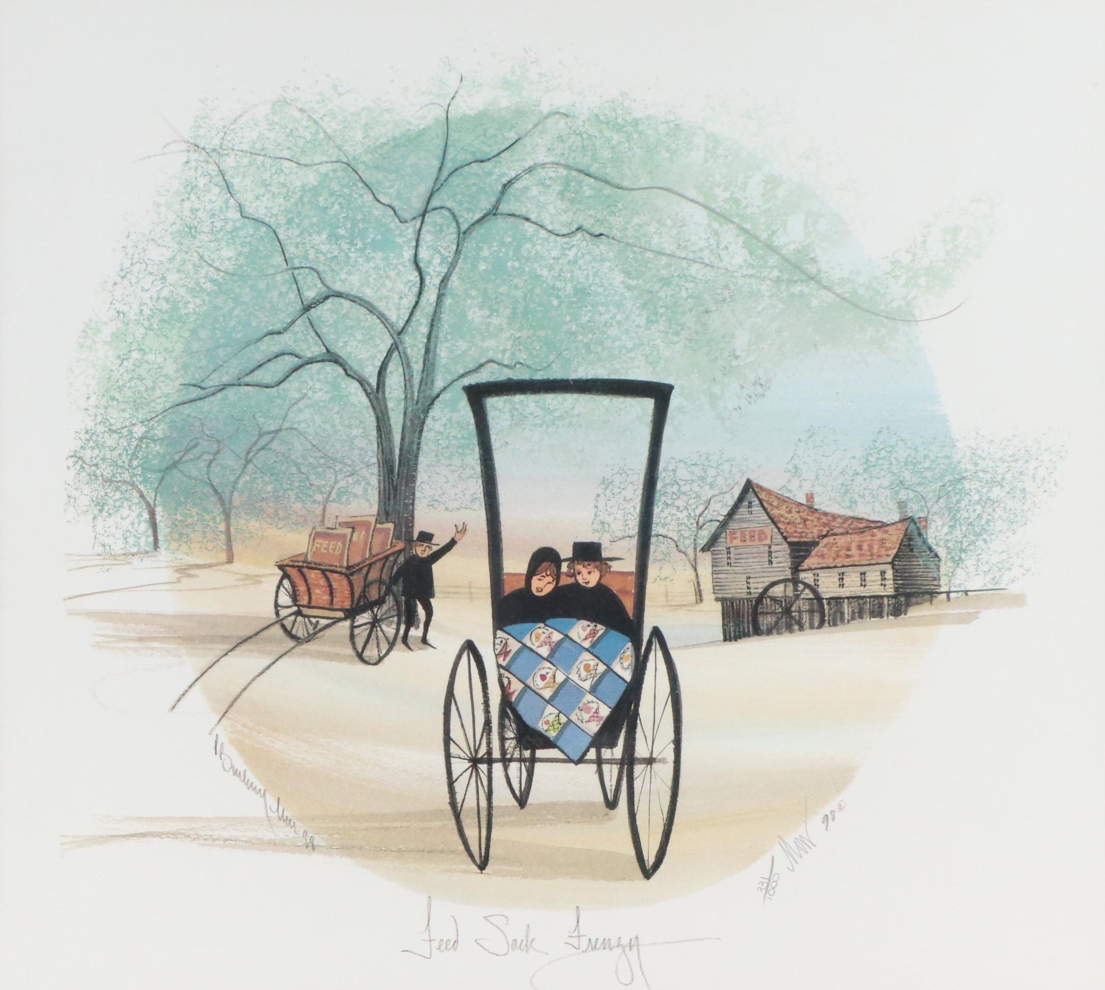 Patricia Buckley Moss Offset Lithograph "Feed Sack Frenzy," 1998