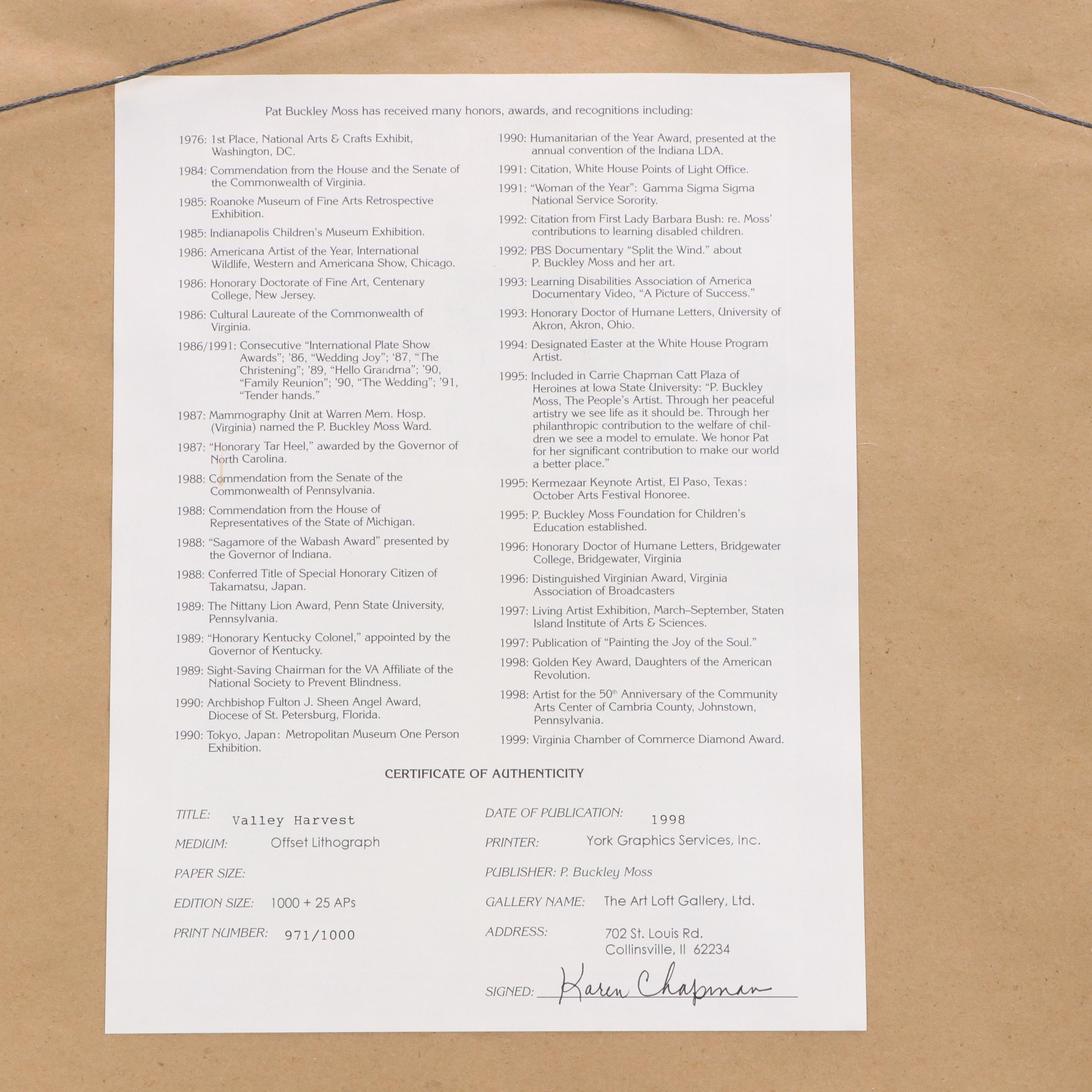 Patricia Buckley Moss Offset Lithograph "Valley Harvest," 1998