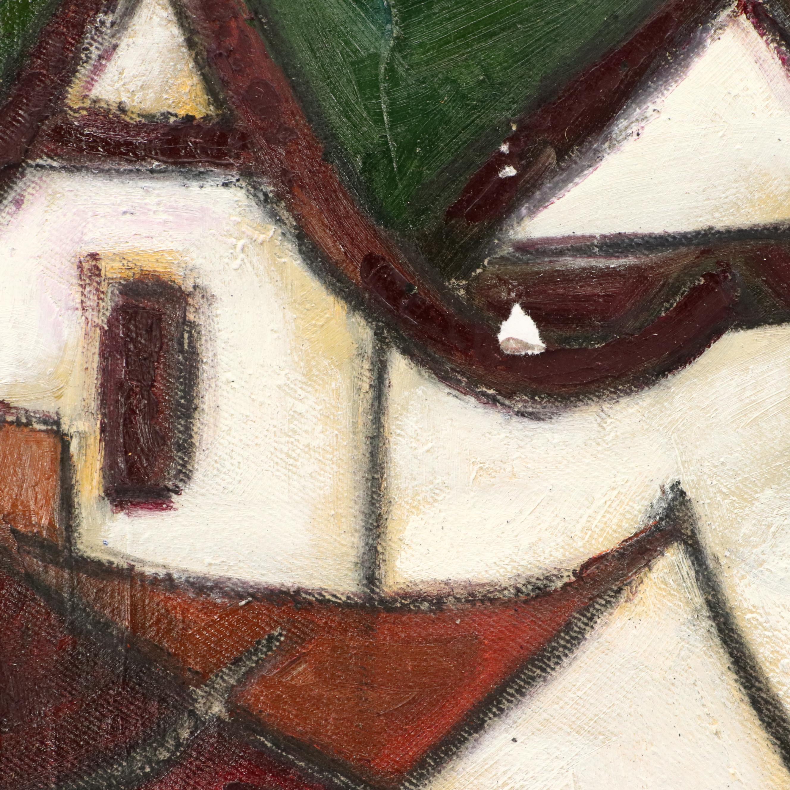 Leonie Erasmus Abstract Village Landscape Oil Painting