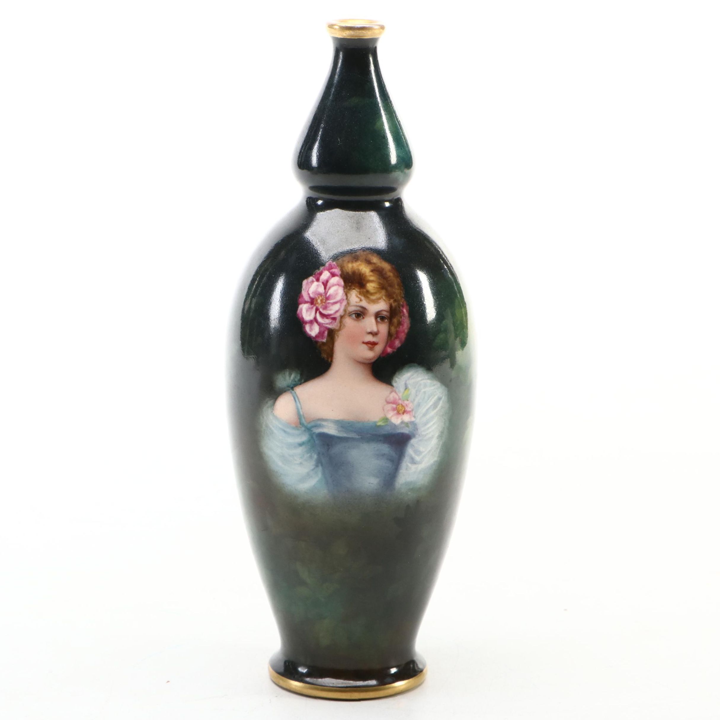 Royal Bonn German Hand-Painted Portrait Vase, Late 19th Century
