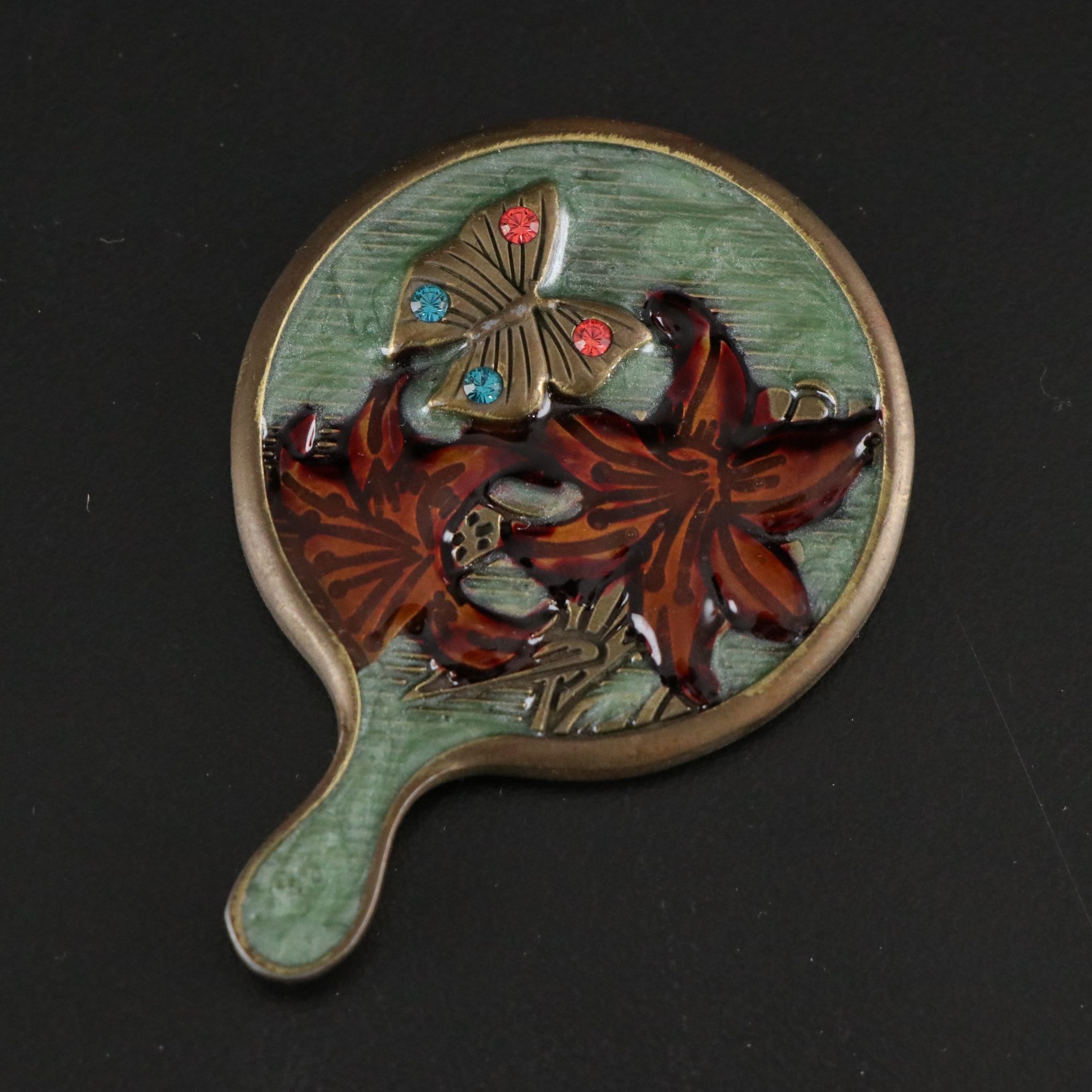 Jay Strongwate Enameled Mini Mirror with Repoussé Jewelry Box