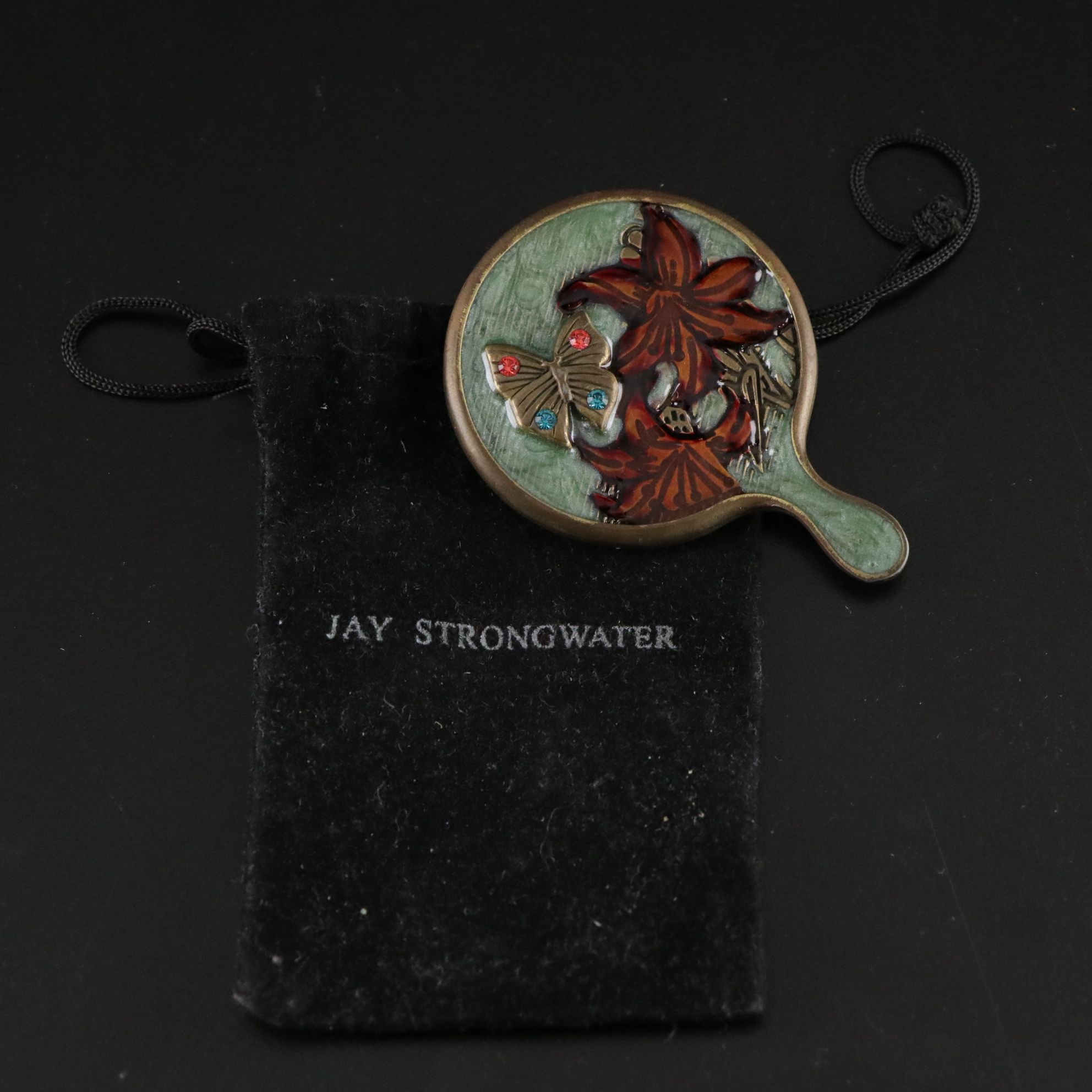 Jay Strongwate Enameled Mini Mirror with Repoussé Jewelry Box