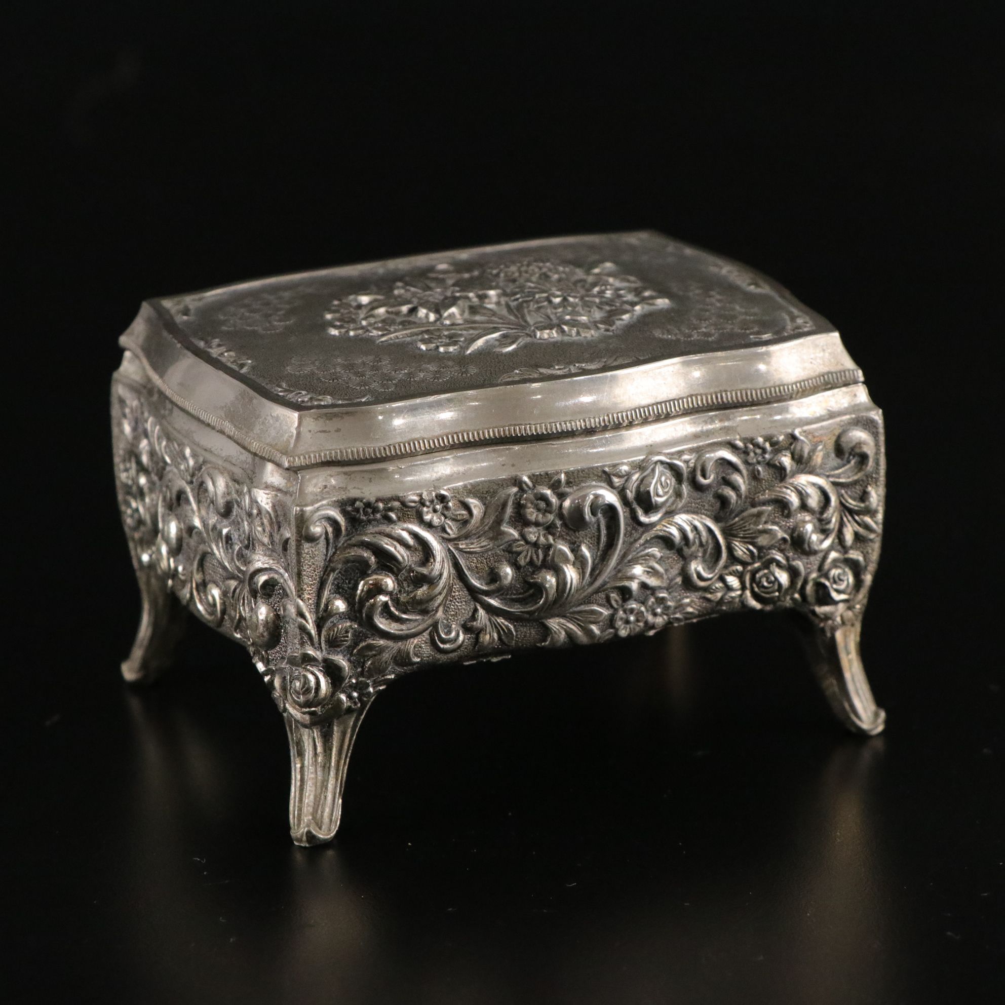 Jay Strongwate Enameled Mini Mirror with Repoussé Jewelry Box