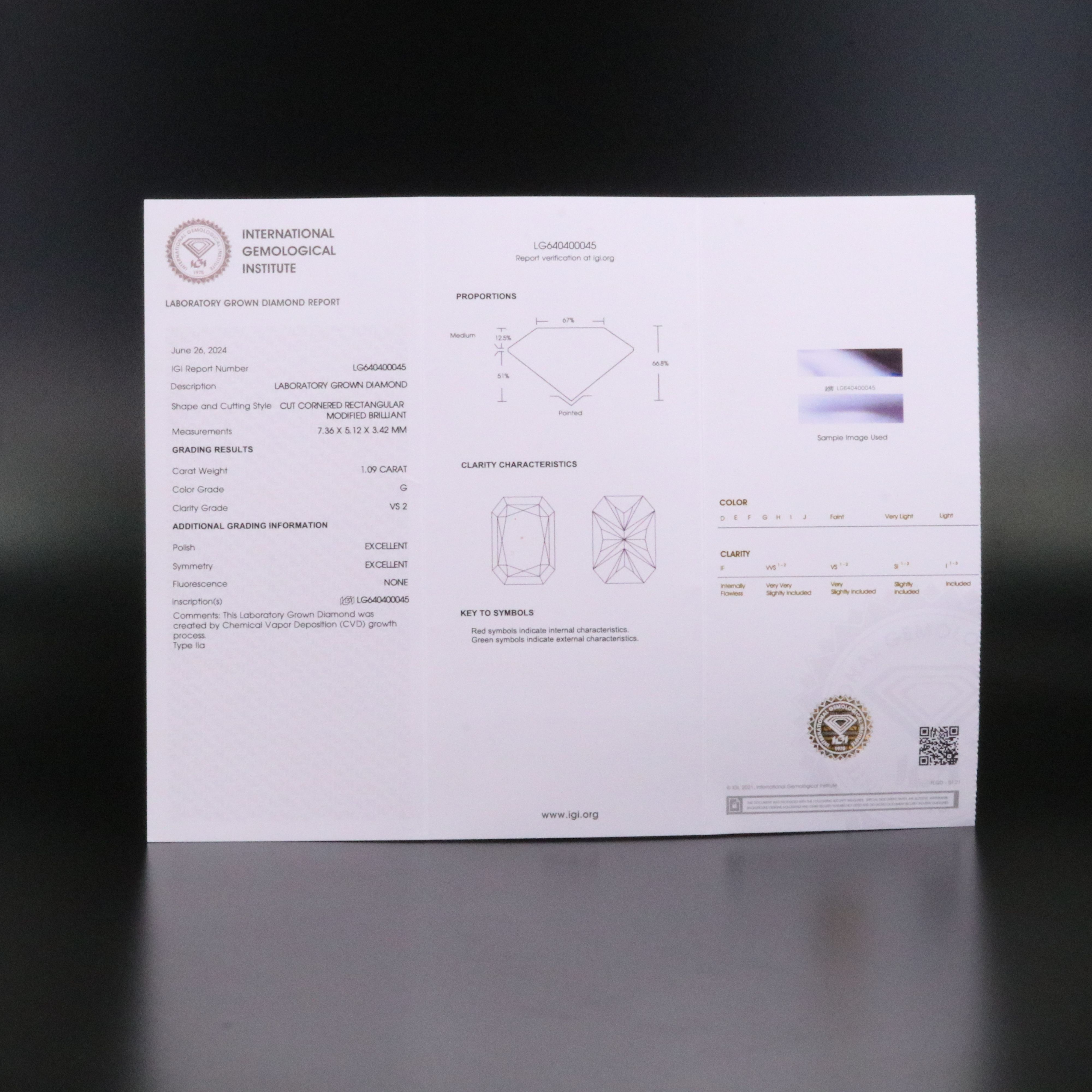 Loose 1.09 CT Lab Grown Diamond with IGI Report