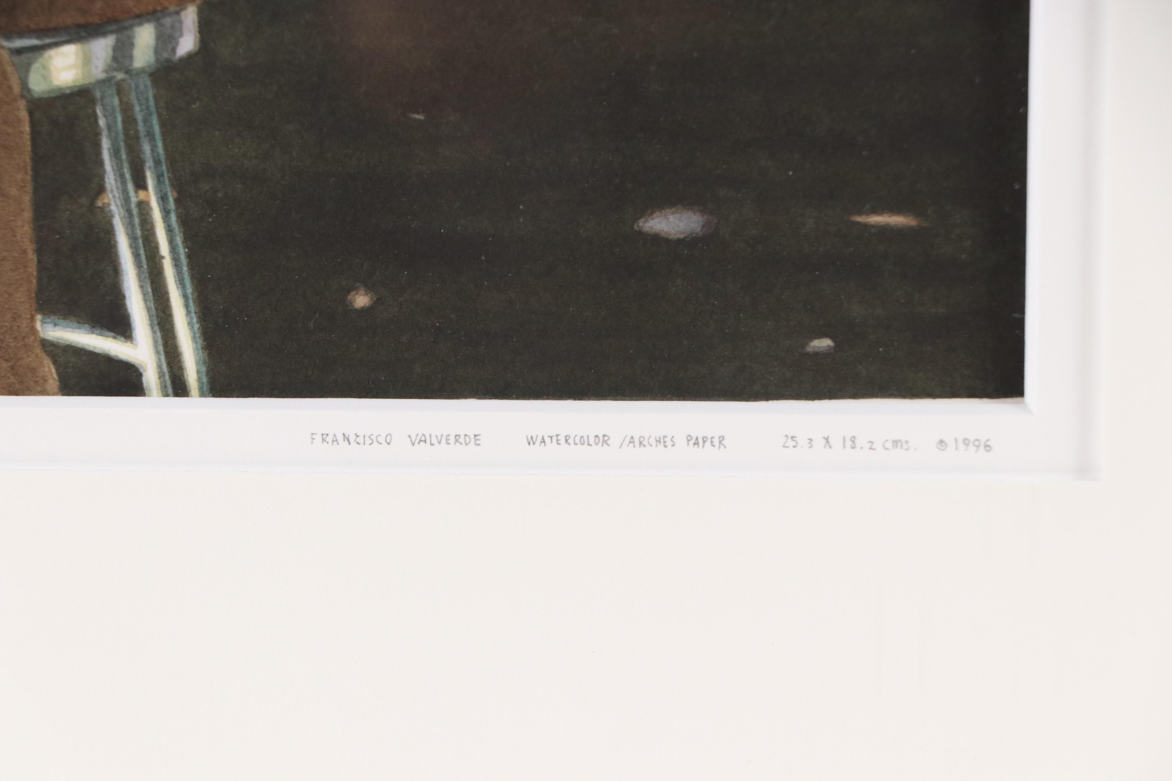 Francisco Valverde Watercolor Painting of Surrealist Nude Portrait, 1996