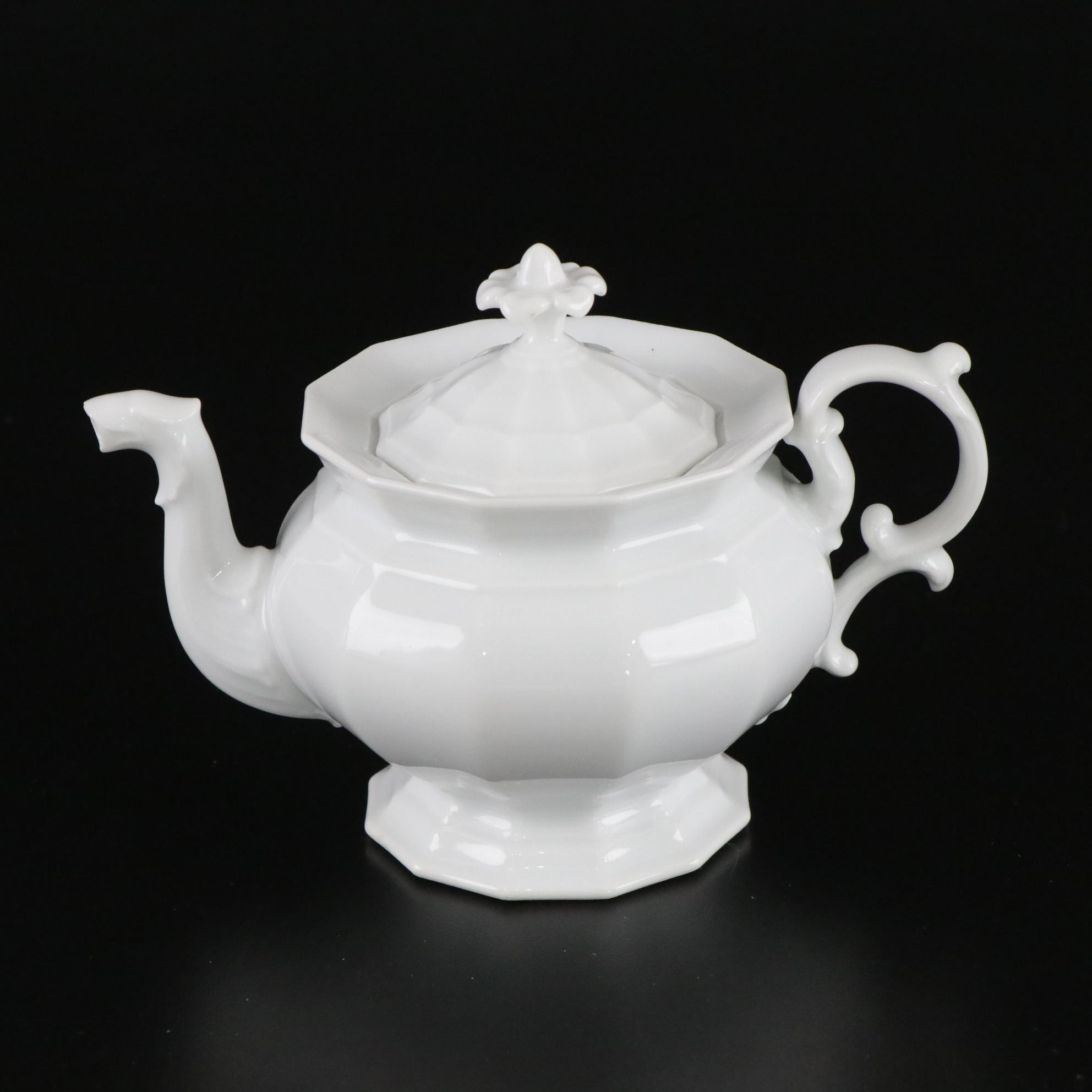 Pillivuyt Porcelain Baking Dish with Teapot, Bone Dishes, and Two Jewelry Stands