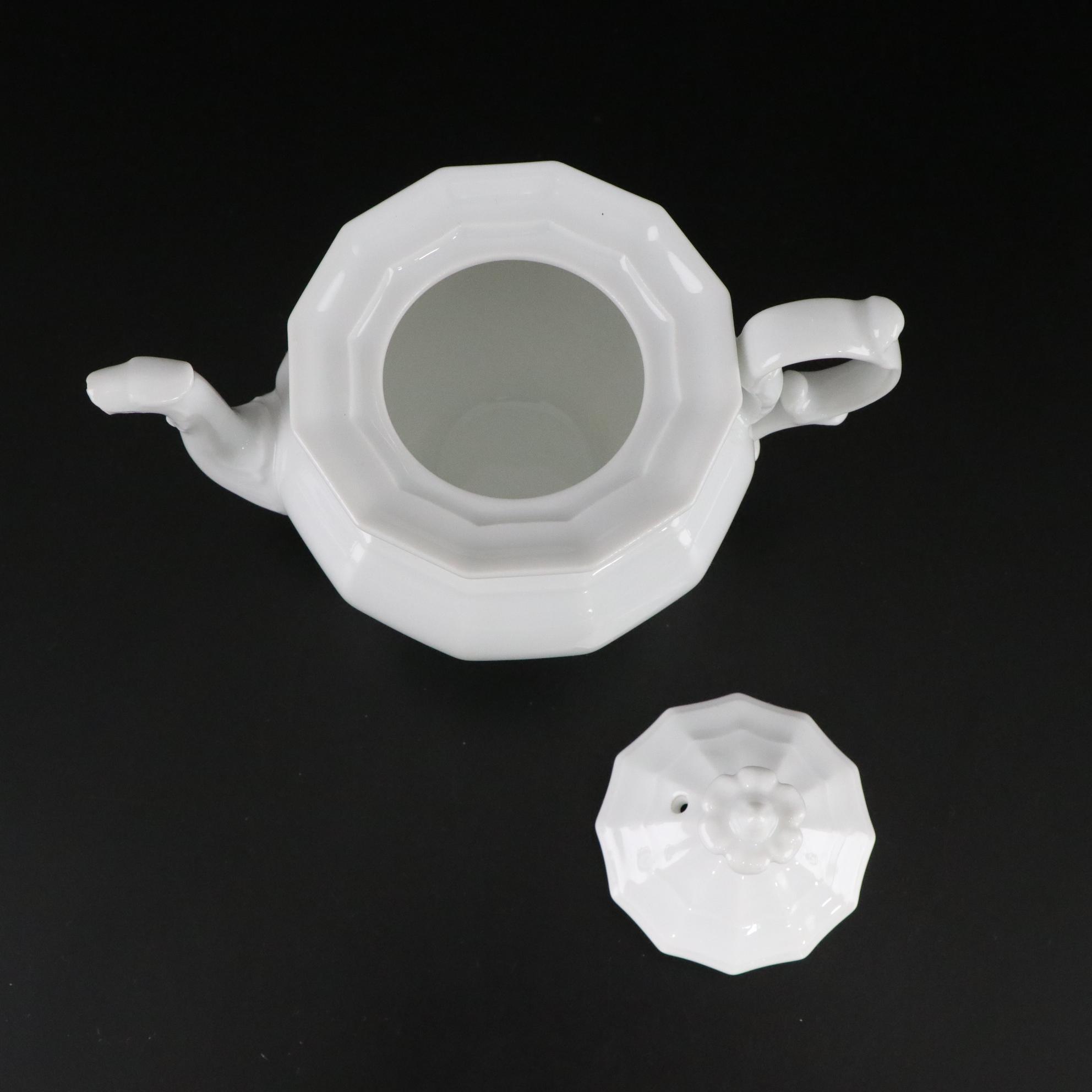 Pillivuyt Porcelain Baking Dish with Teapot, Bone Dishes, and Two Jewelry Stands