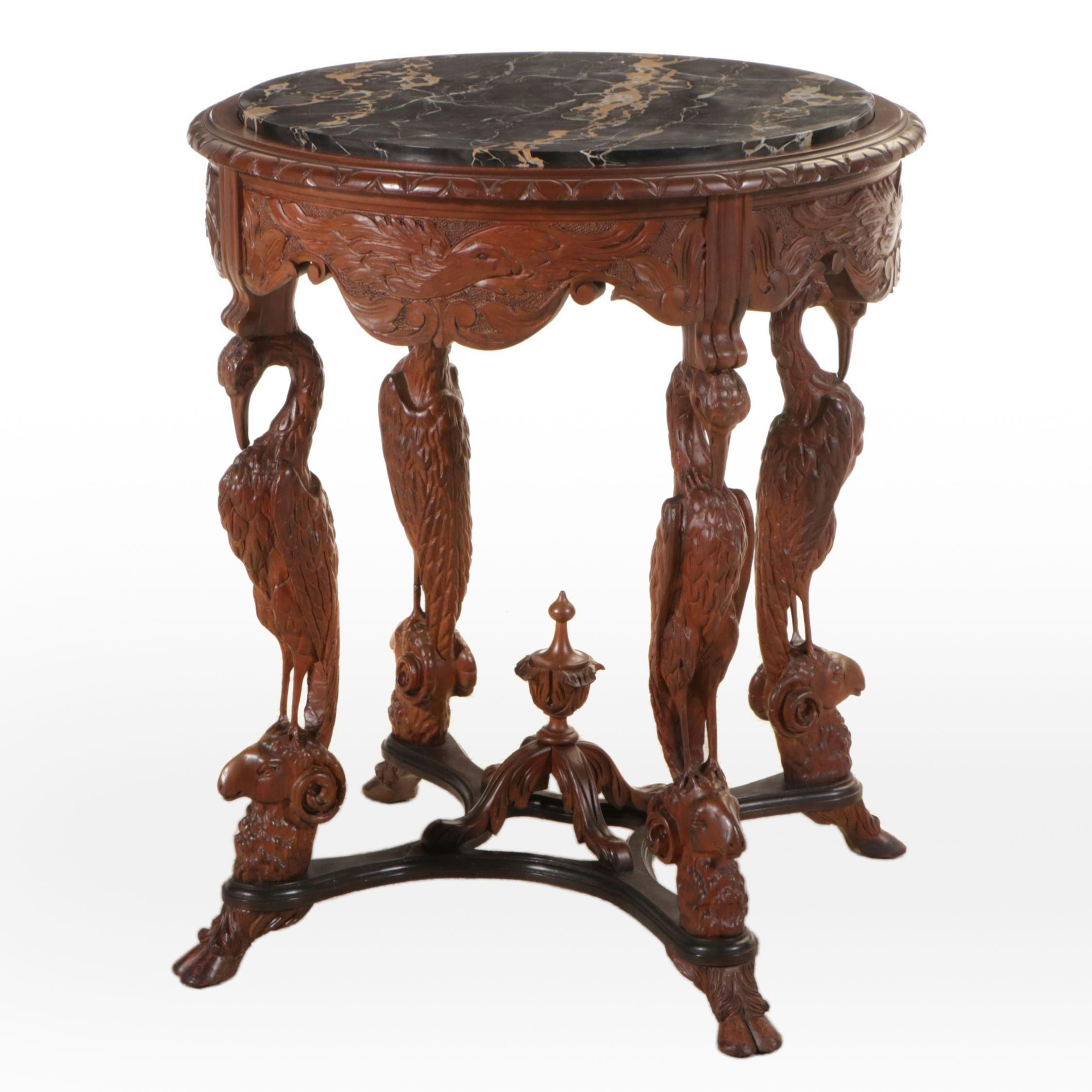 Renaissance Style Carved Walnut End Table
