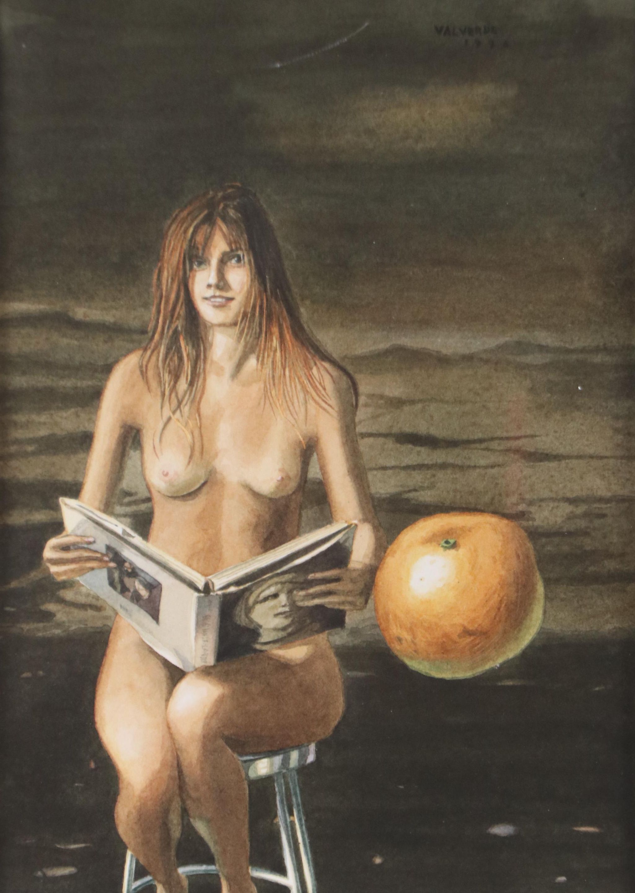 Francisco Valverde Watercolor Painting of Surrealist Nude Portrait, 1996