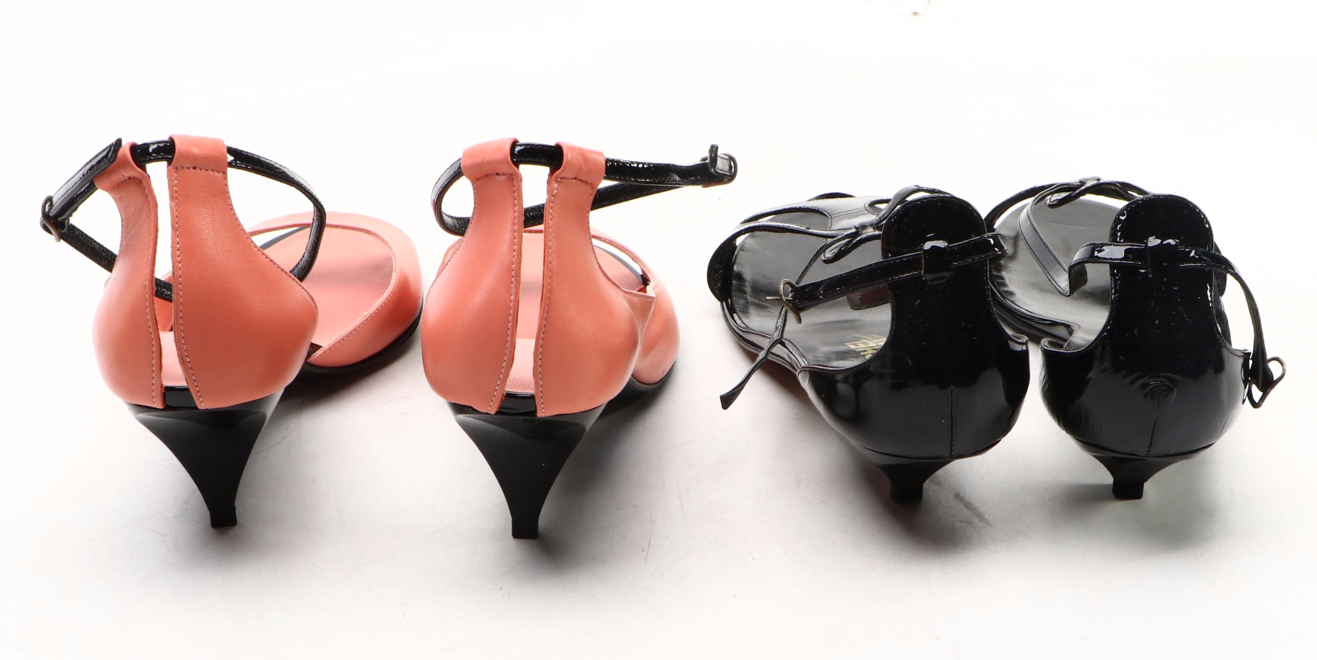 Michel Vivien Black Patent Leather Kitten Sandals and Ankle Strap Sandals