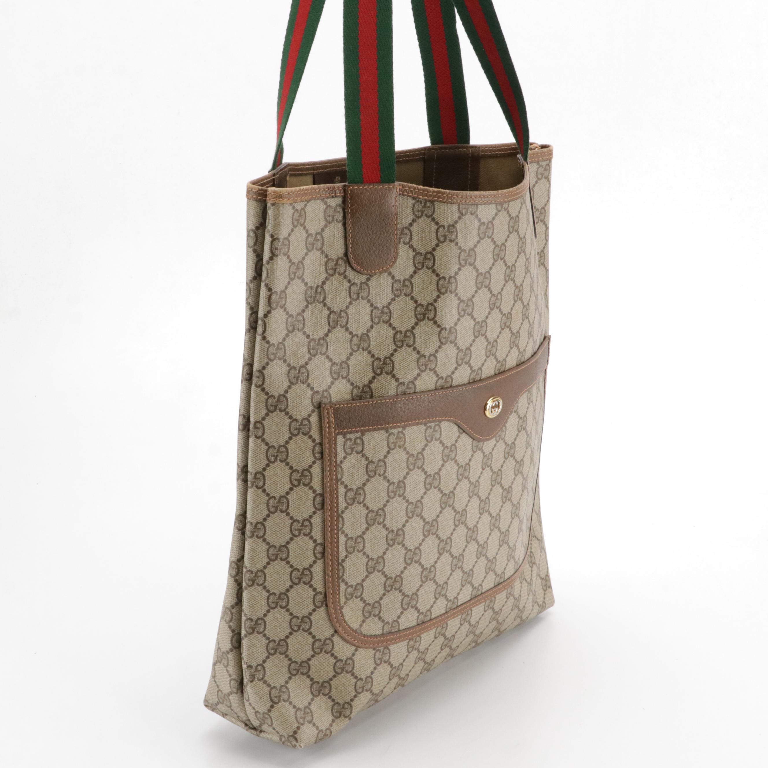 Gucci Accessory Collection Front Pocket Tote in GG Supreme Canvas, Leather & Web