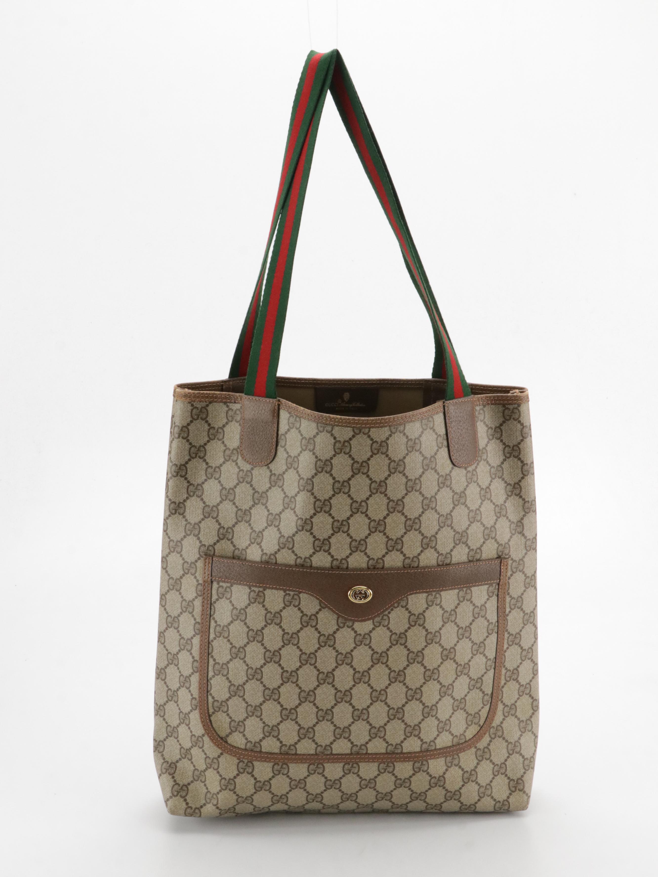 Gucci Accessory Collection Front Pocket Tote in GG Supreme Canvas, Leather & Web