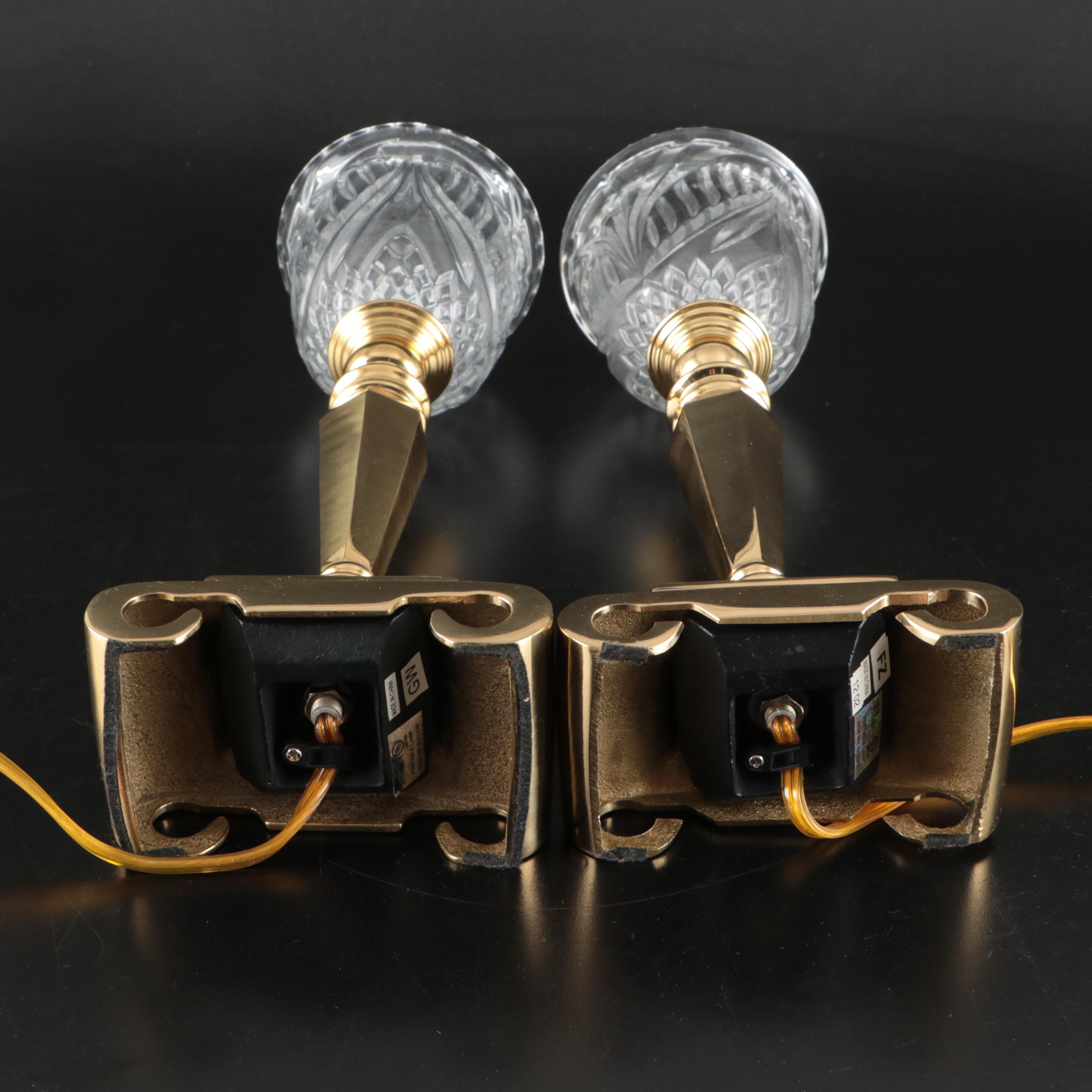 Pair of Vintage Brass and Glass Torchère Table Lamps