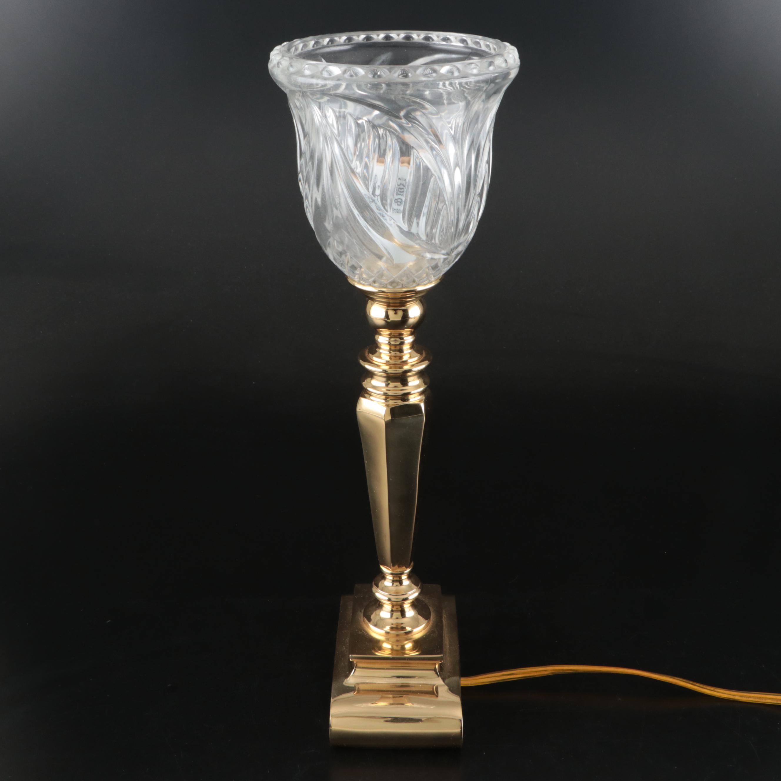 Pair of Vintage Brass and Glass Torchère Table Lamps