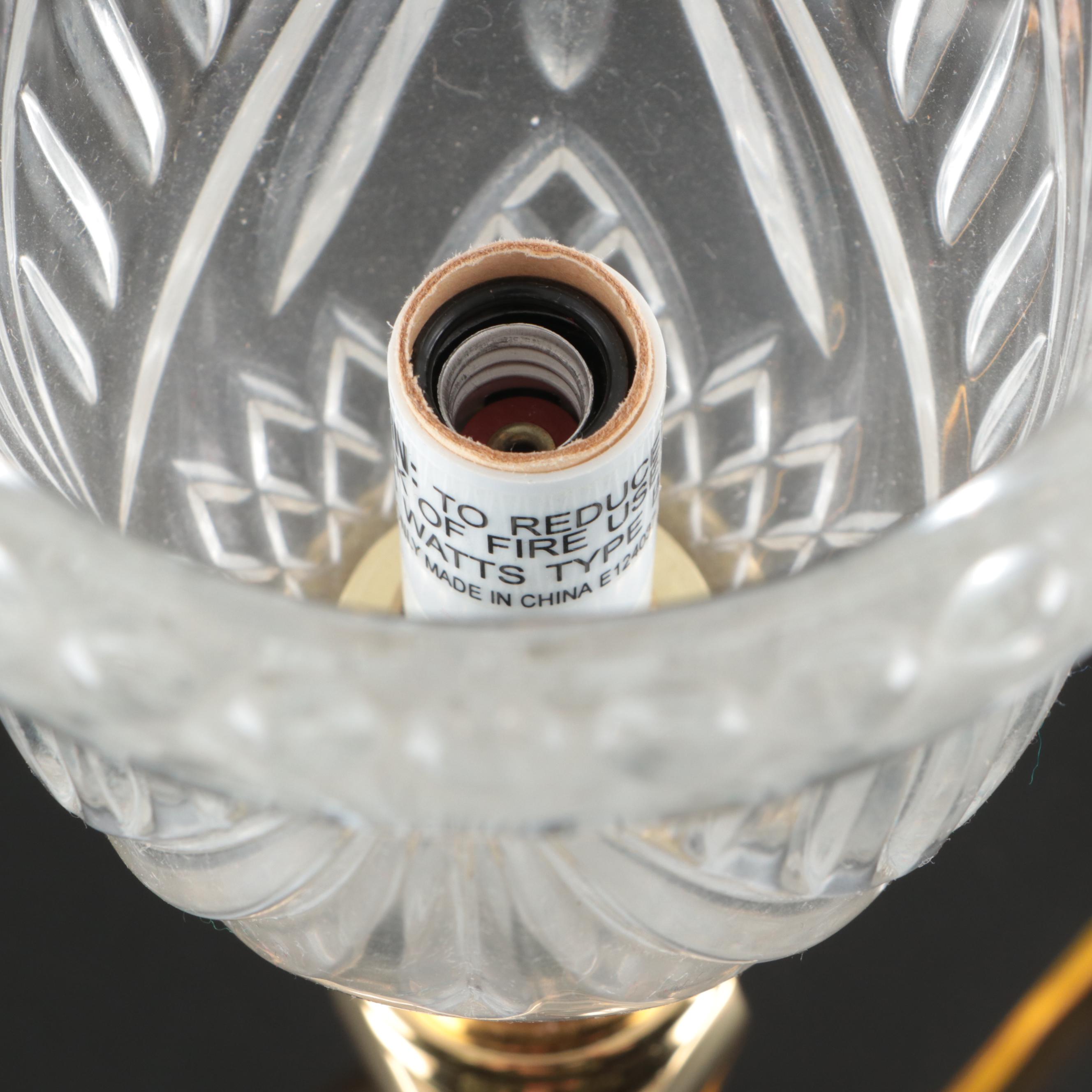 Pair of Vintage Brass and Glass Torchère Table Lamps