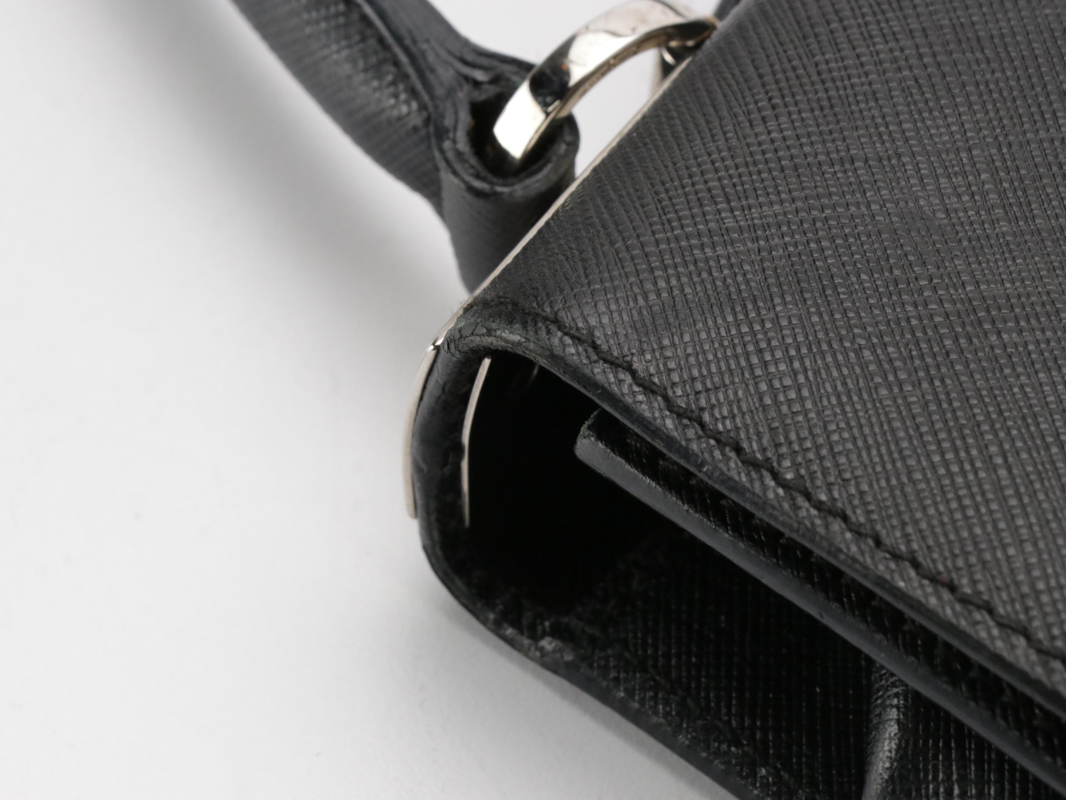 Salvatore Ferragamo Double Gancini Closure Handbag in Black Saffiano Leather