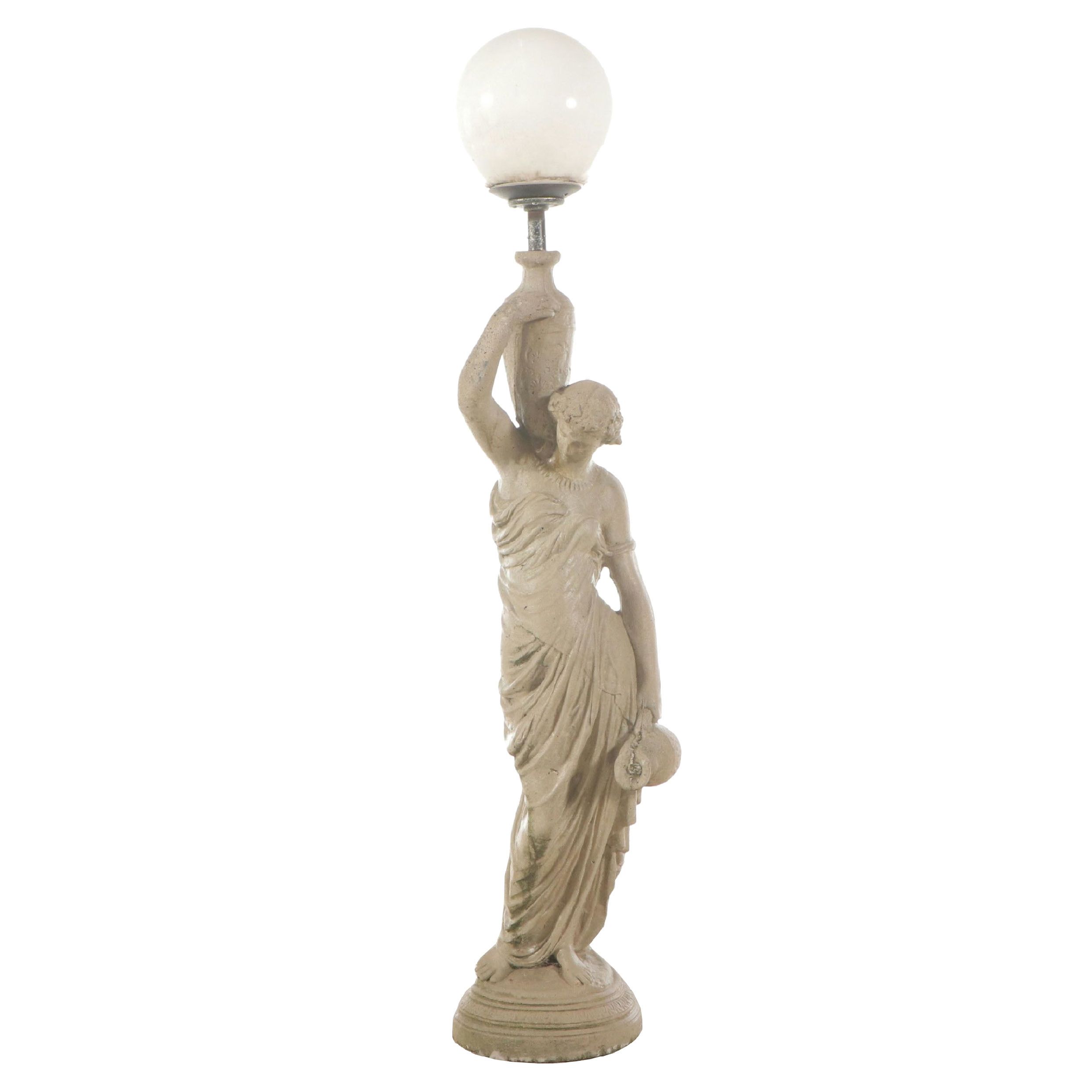 Monumental Neoclassical Nymph Figural Garden Lamp