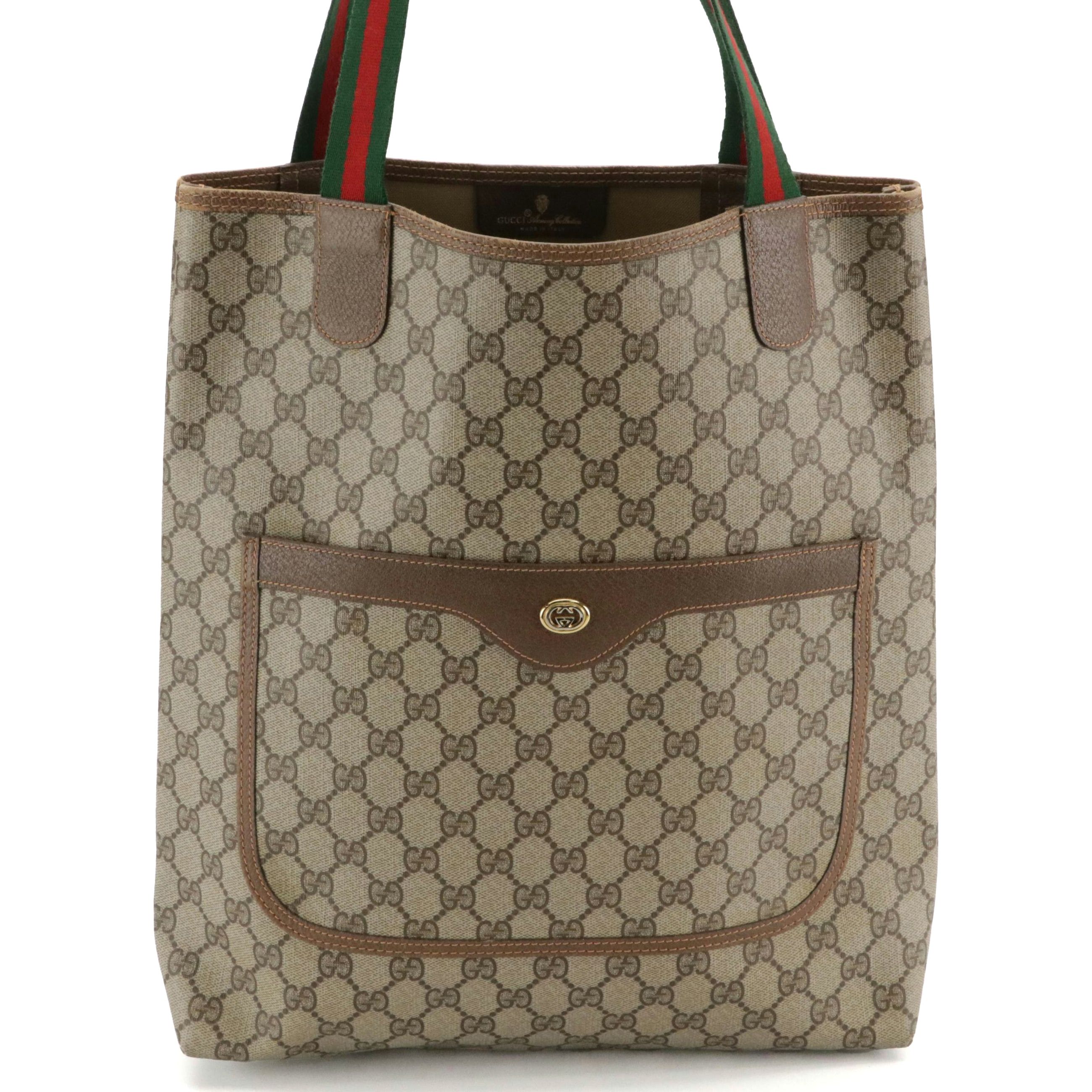 Gucci Accessory Collection Front Pocket Tote in GG Supreme Canvas, Leather & Web