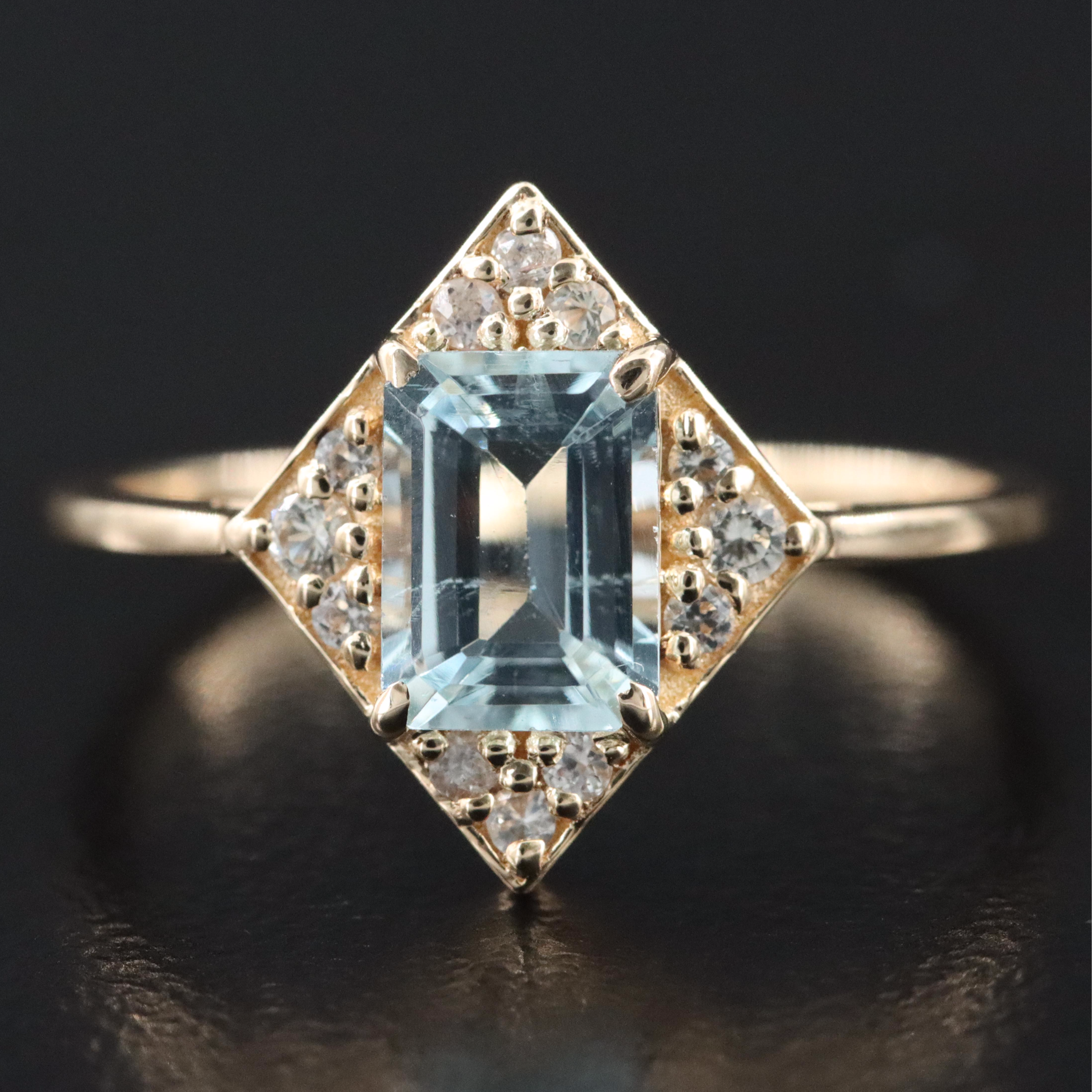 14K Aquamarine and White Sapphire Ring