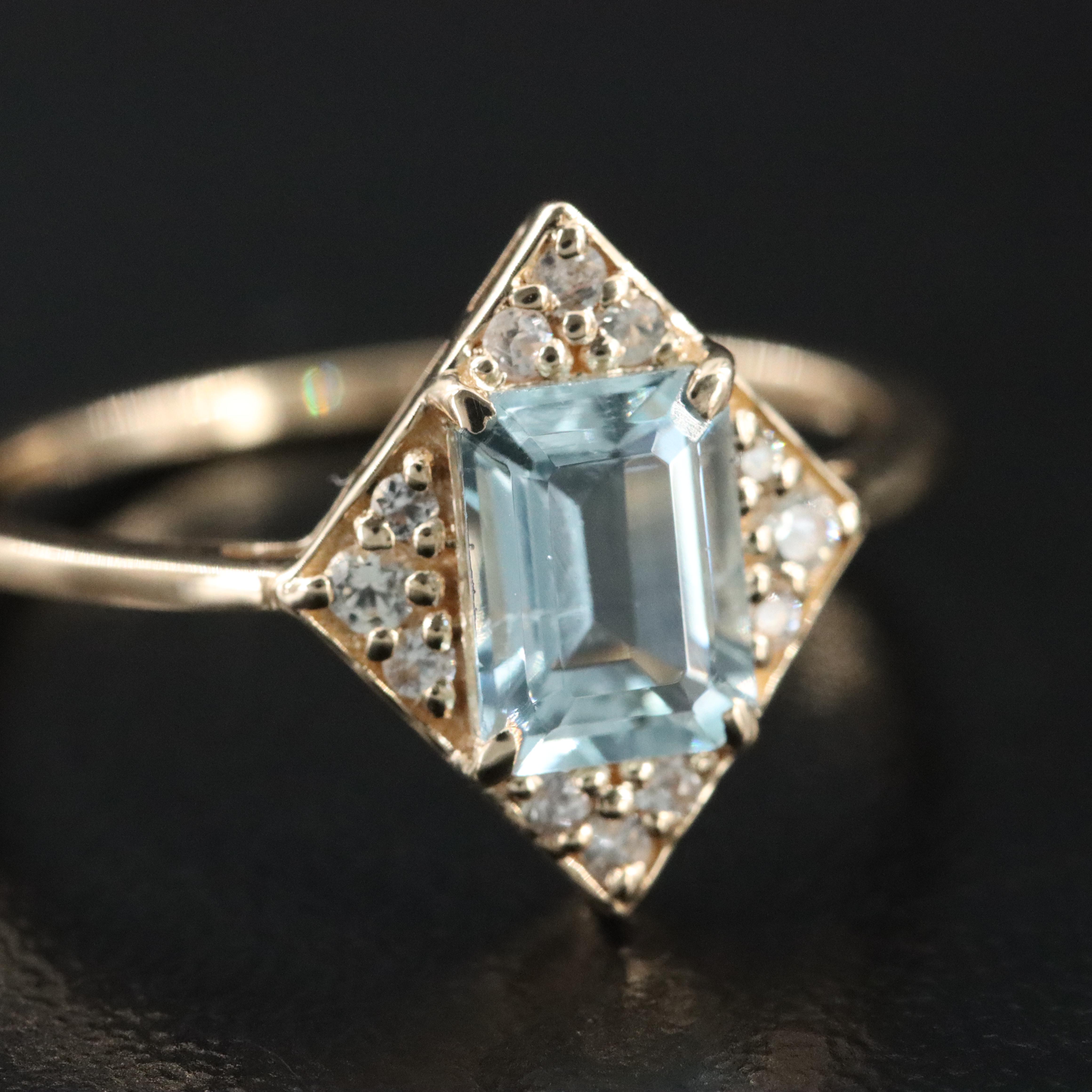 14K Aquamarine and White Sapphire Ring