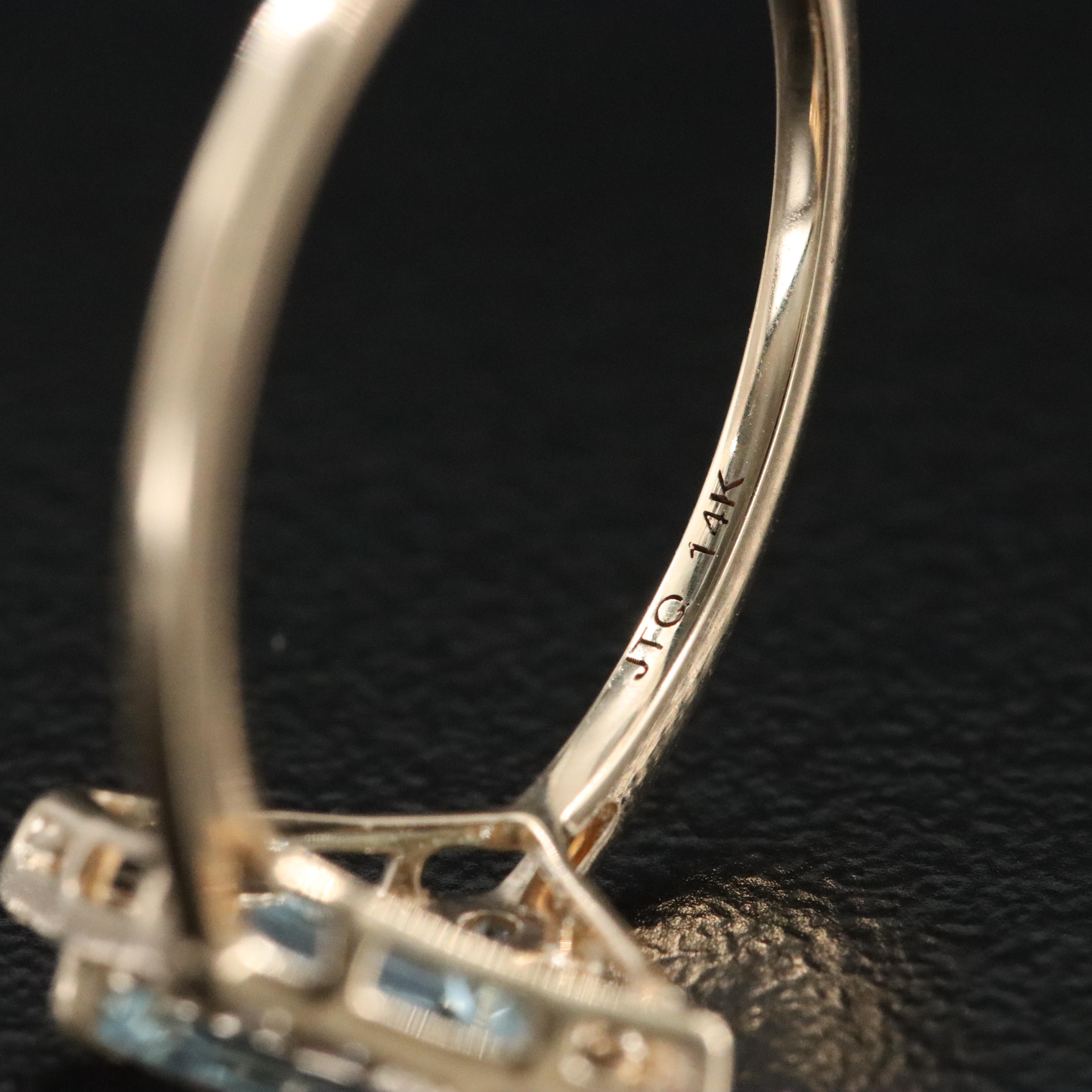 14K Aquamarine and White Sapphire Ring