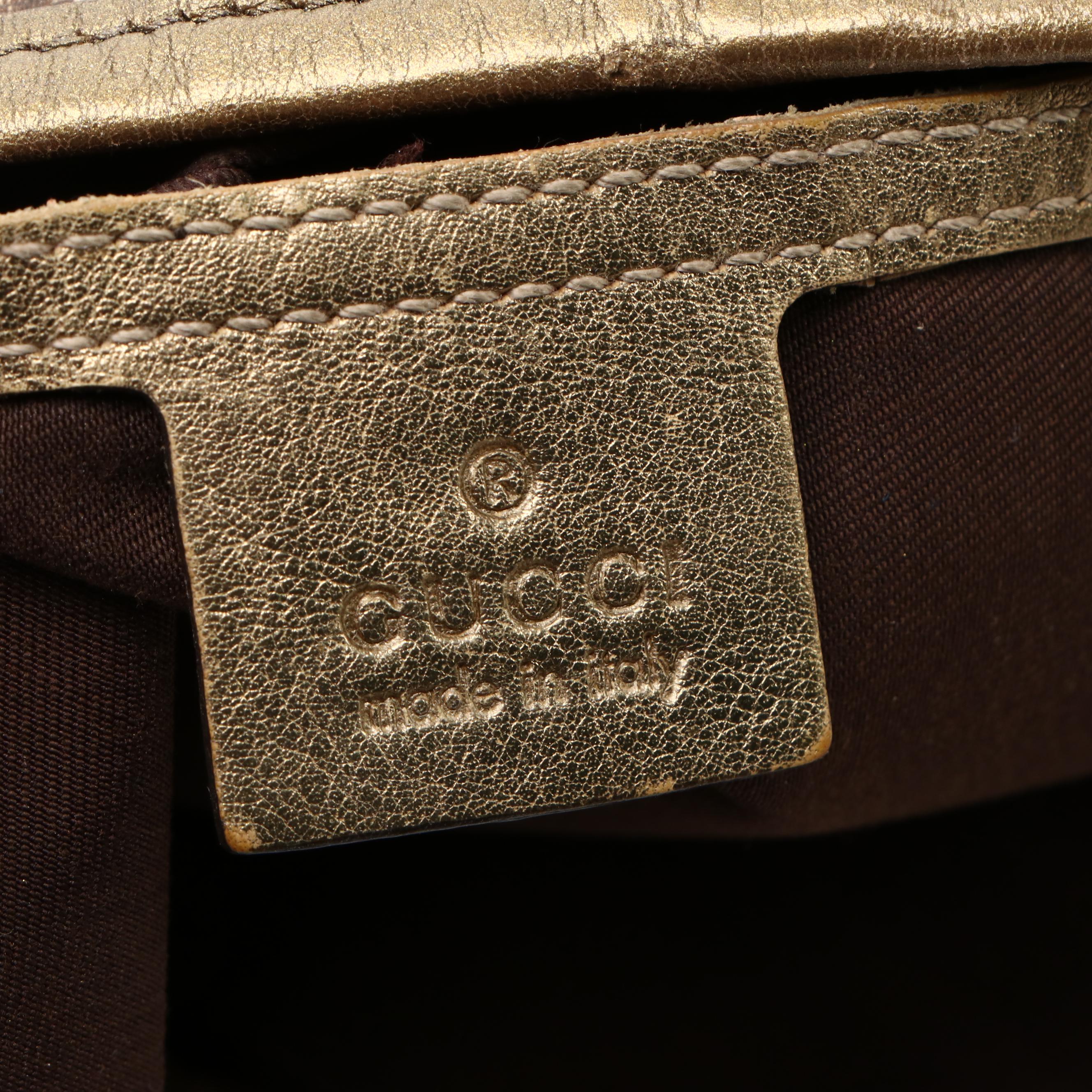 Gucci Medium Joy Tote Bag in GG Crystal Canvas and Metallic Leather Trim