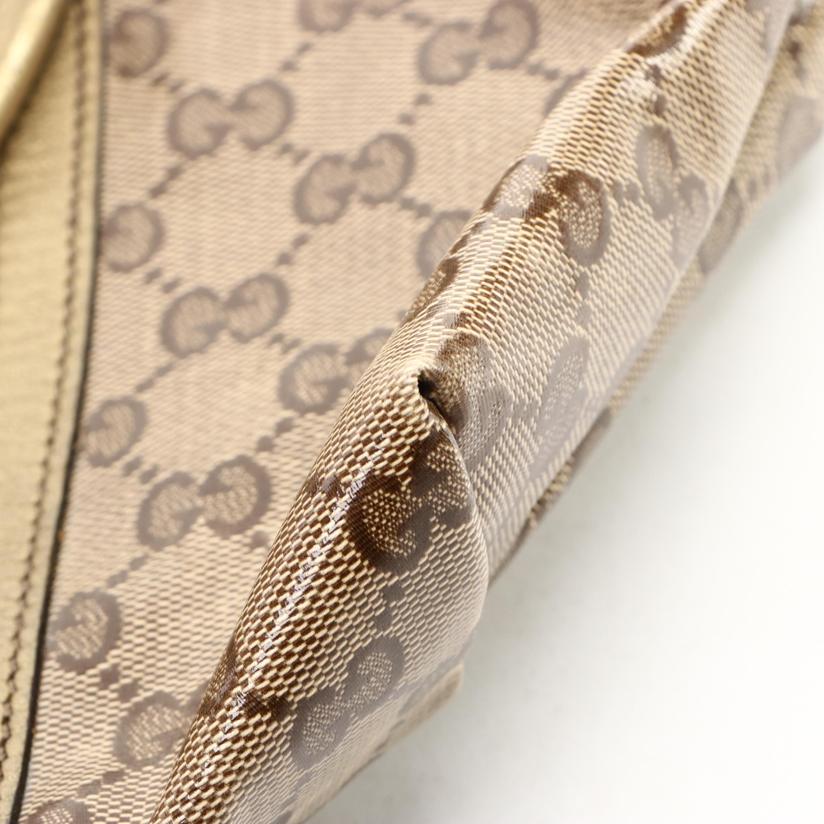 Gucci Medium Joy Tote Bag in GG Crystal Canvas and Metallic Leather Trim