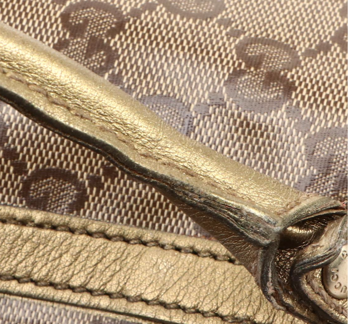 Gucci Medium Joy Tote Bag in GG Crystal Canvas and Metallic Leather Trim