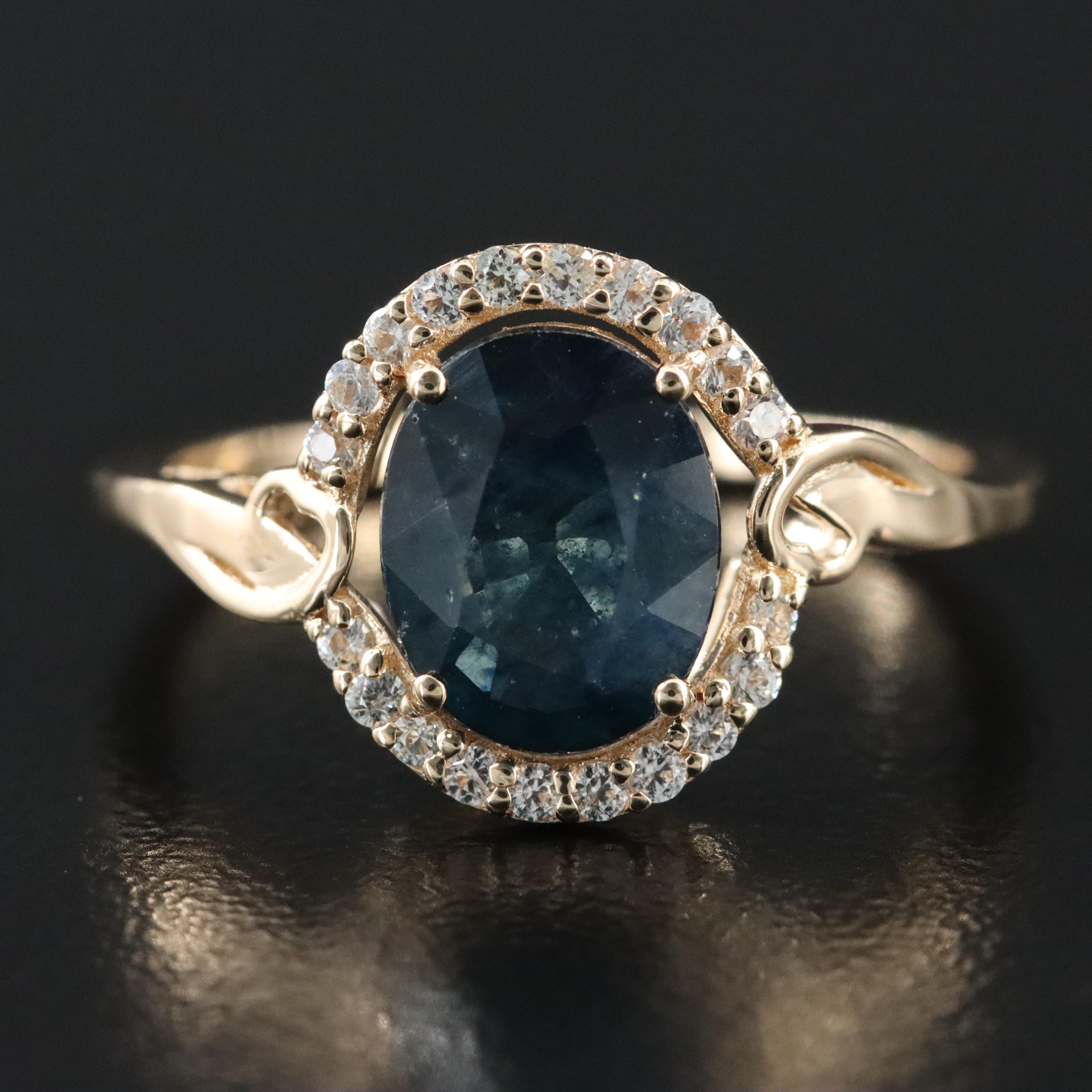 14K 1.80 CT Sapphire and White Sapphire Ring