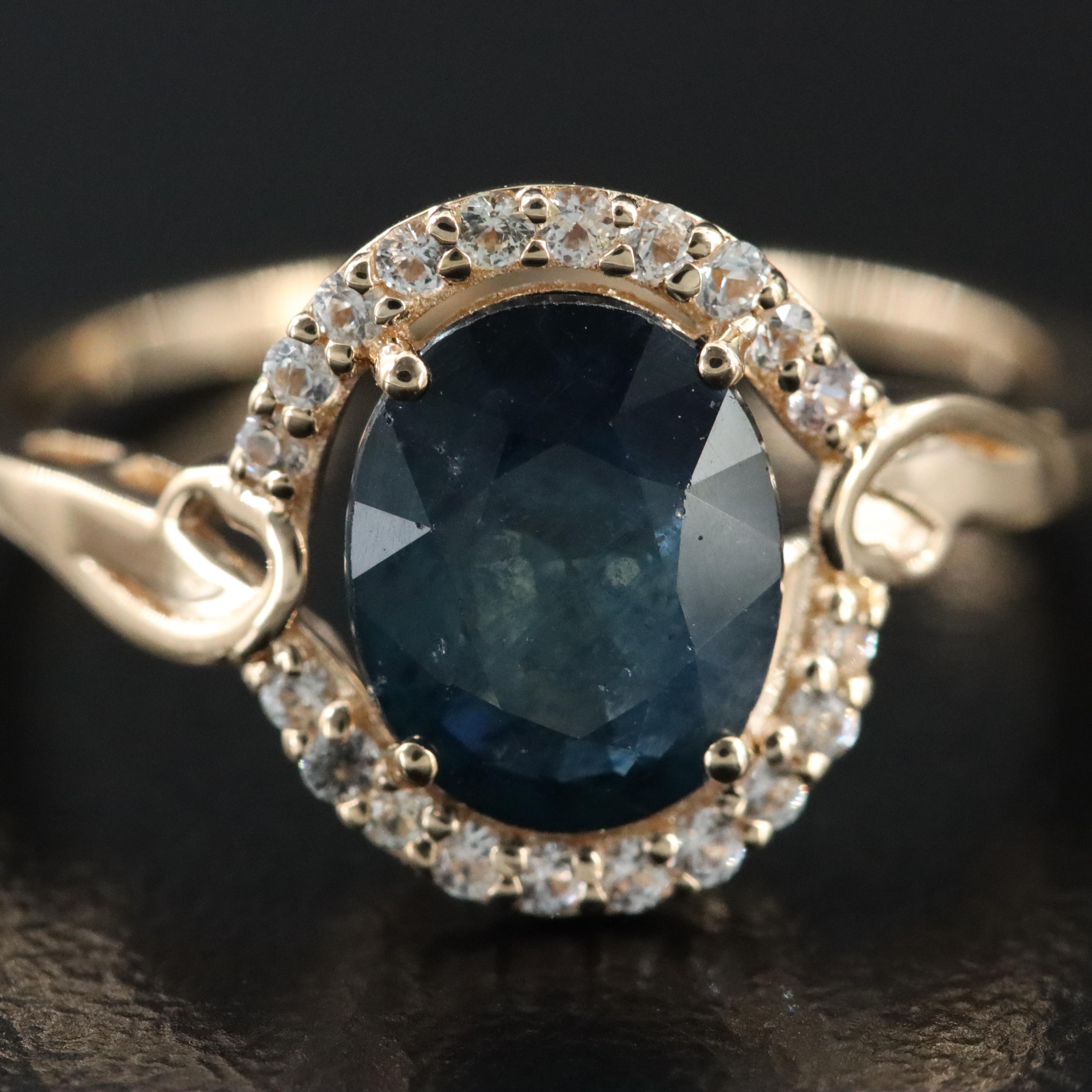 14K 1.80 CT Sapphire and White Sapphire Ring