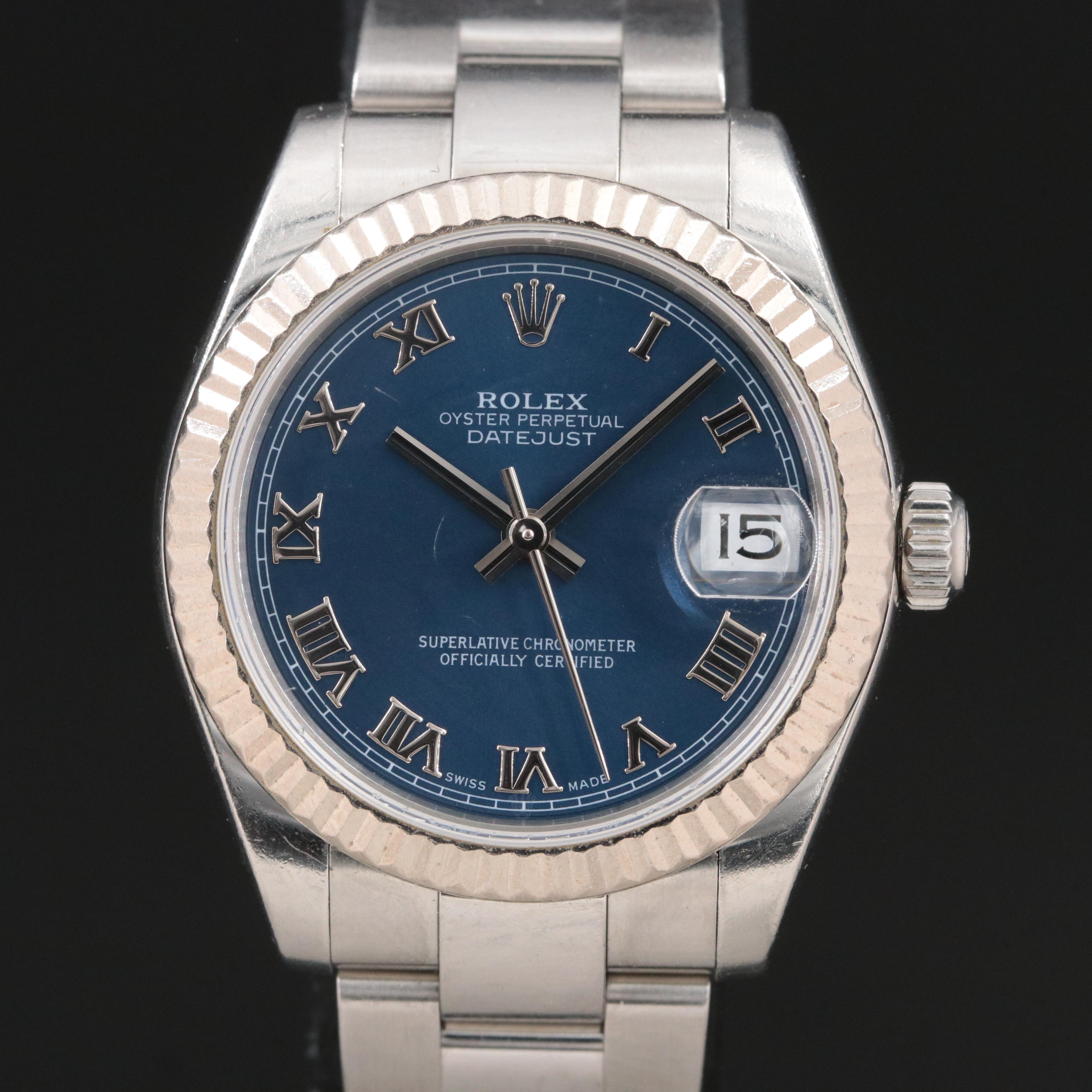 2005 Rolex Blue Roman Dial Datejust Watch