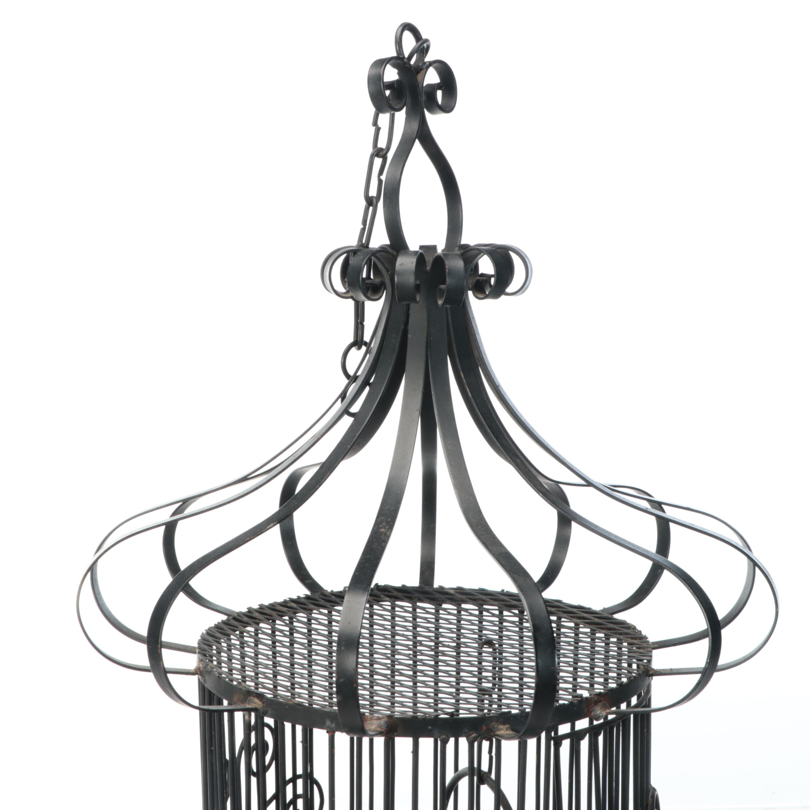 Victorian Style Wrought Iron Hanging Birdcage