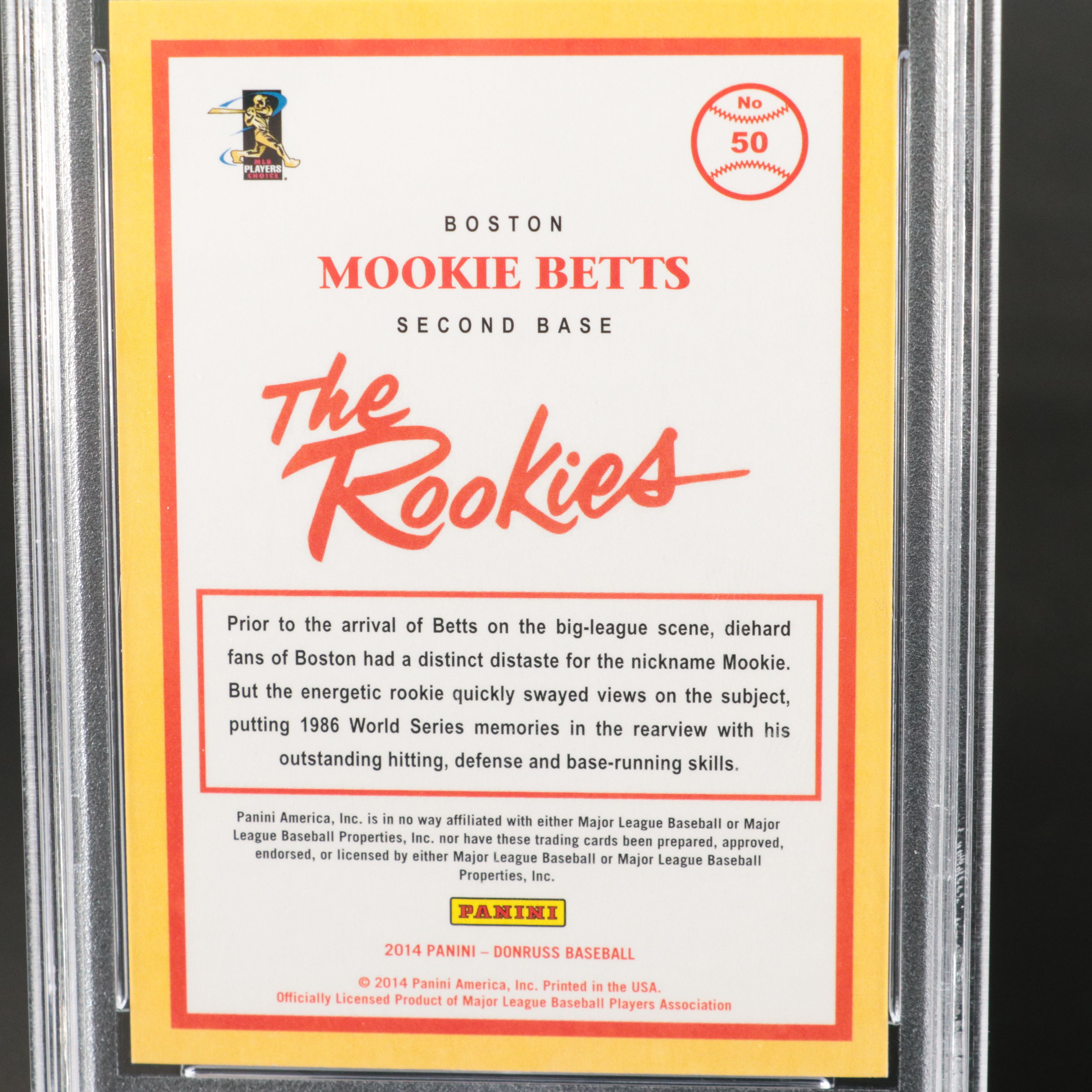 2014 Donruss Mookie Betts Boston Red Sox Rookie Baseball Card Graded PSA 10