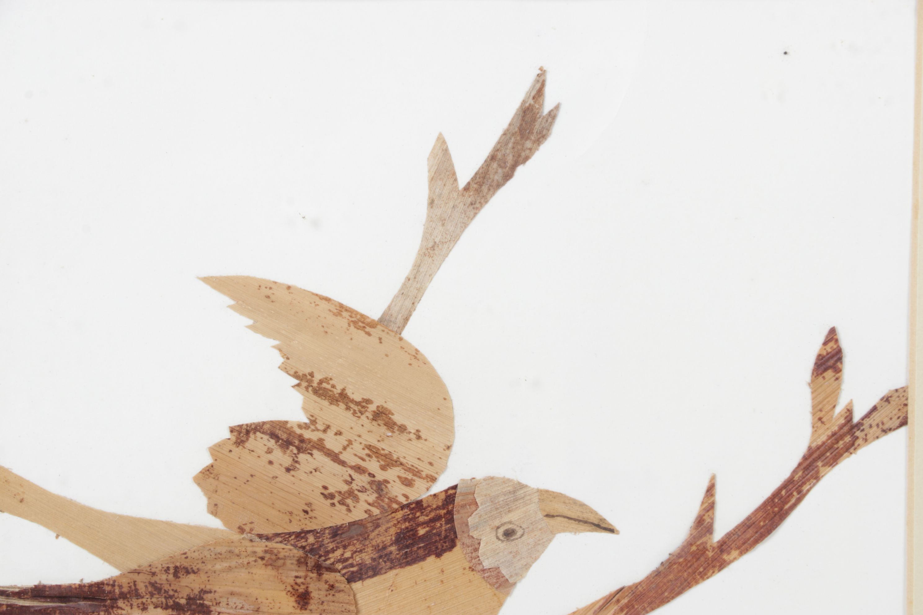 Banana Leaf Collage Mosaic of a Bird Perched in a Tree, Late 20th Century