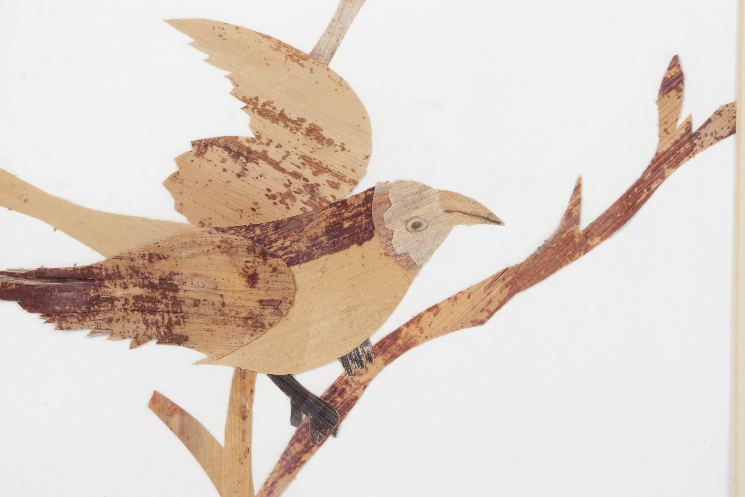 Banana Leaf Collage Mosaic of a Bird Perched in a Tree, Late 20th Century