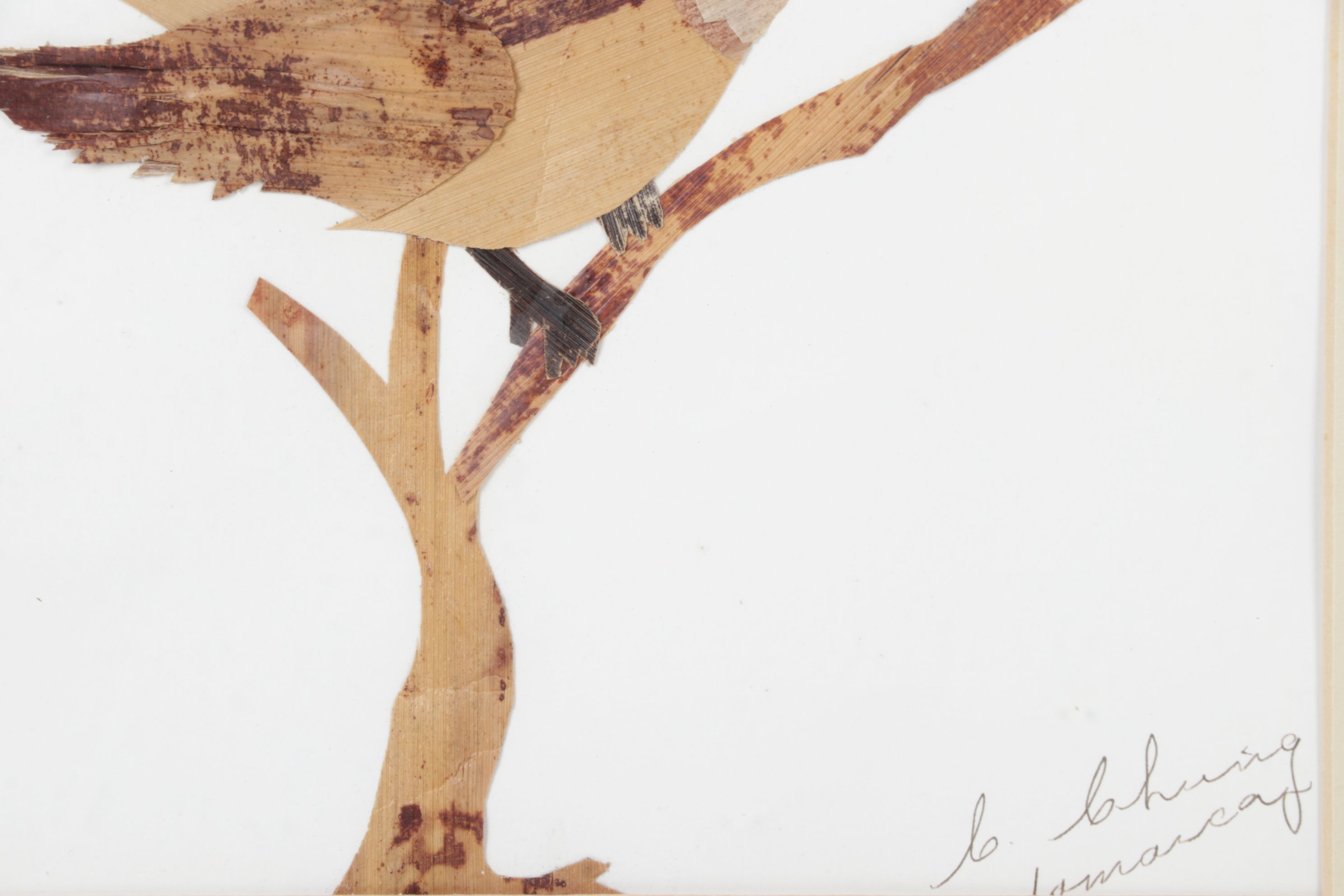 Banana Leaf Collage Mosaic of a Bird Perched in a Tree, Late 20th Century