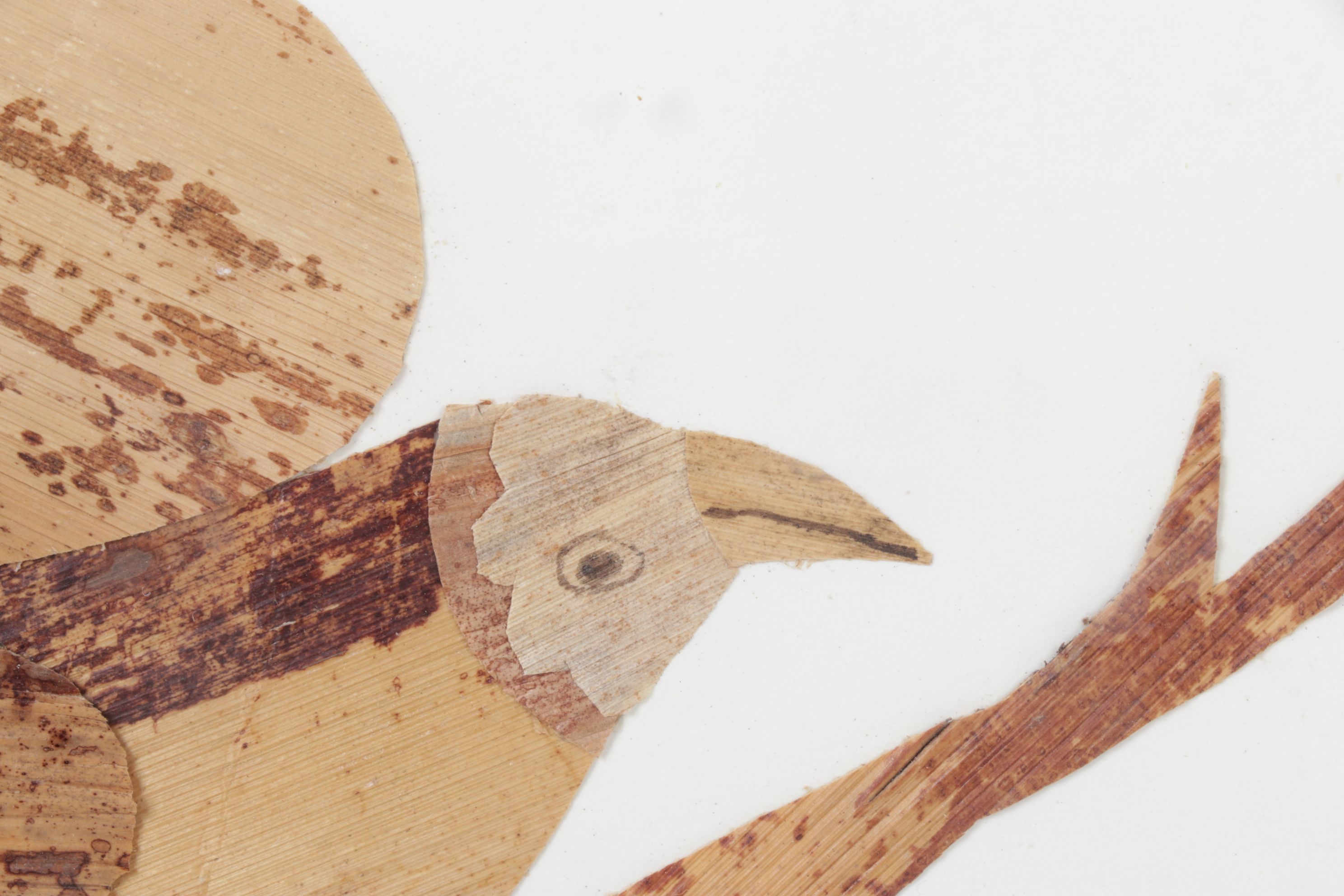 Banana Leaf Collage Mosaic of a Bird Perched in a Tree, Late 20th Century